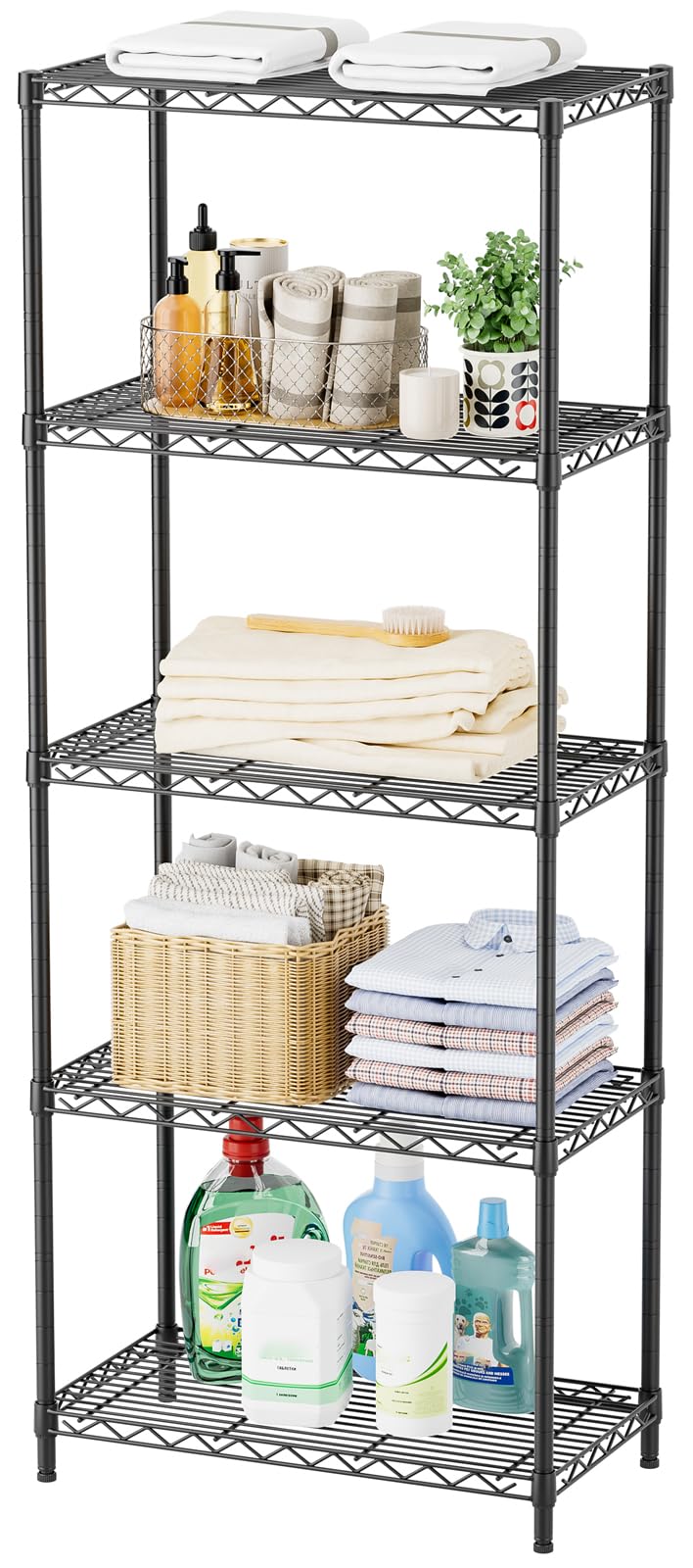 SINGAYE 4 Shelves Adjustable Shelf Heavy Duty Shelves 1400LBS Wire Storage Shelving Metal Organizer Wire Rack Black 18" D X 46" W X 59" H