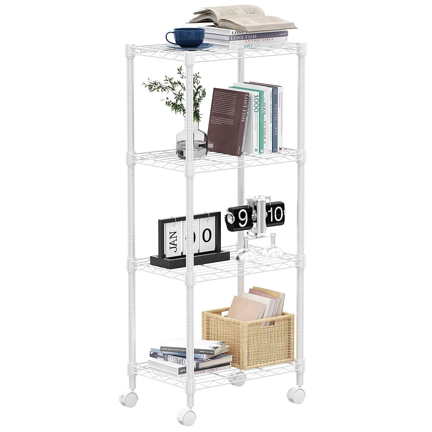 M MZG 5-Shelf Storage Shelves,Wire Shelving Heavy Duty Metal Storage Shelving Unit Adjustable Garage Shelving Rack Pantry Kitchen (Chrome, 4 Tier,15.8" D x 45.3" W x 59.4" H)