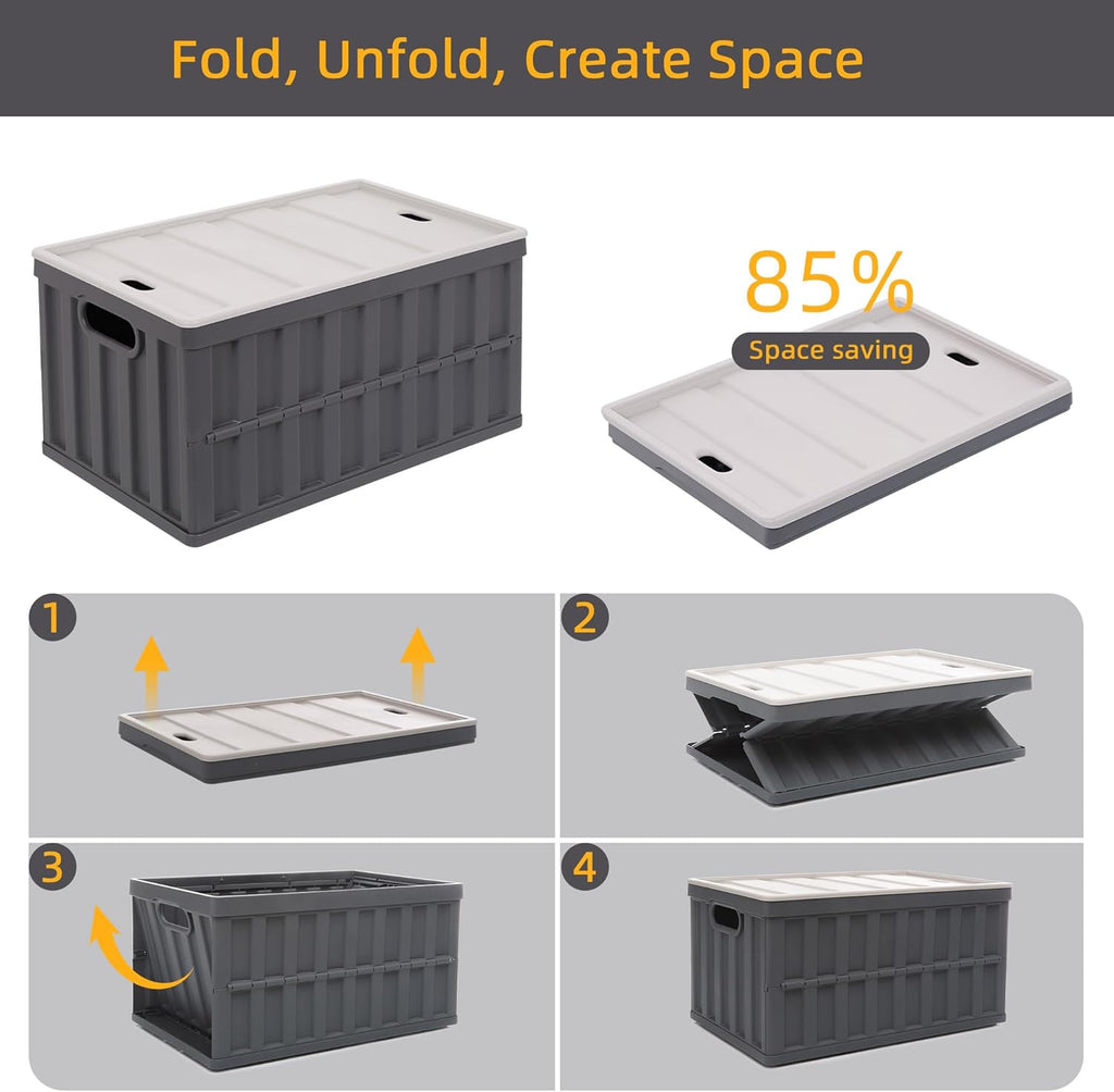 Citylife 64L Collapsible Storage Bins with Lids Plastic Storage Containers for Organizing Stackable Storage Box Large Heavy Duty Utility Crates, 2 Packs