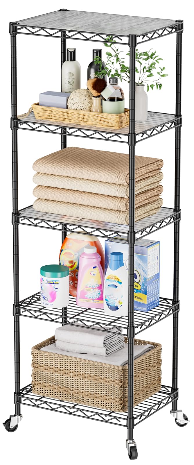 SINGAYE 4 Shelves Adjustable Shelf Heavy Duty Shelves 1400LBS Wire Storage Shelving Metal Organizer Wire Rack Black 18" D X 46" W X 59" H