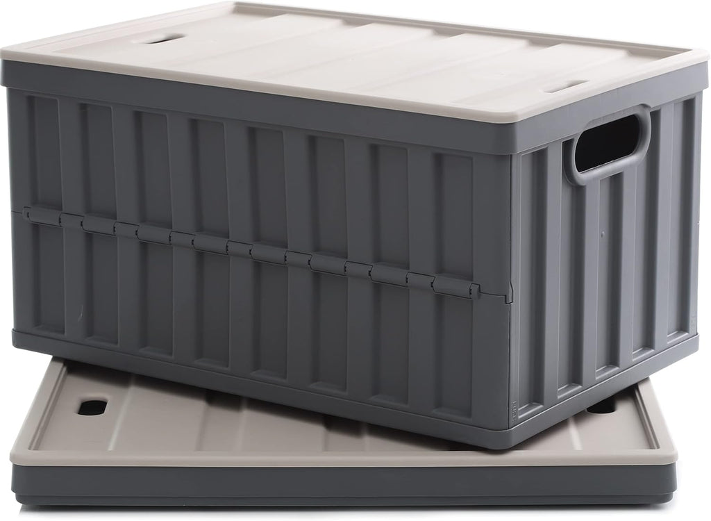 Citylife 64L Collapsible Storage Bins with Lids Plastic Storage Containers for Organizing Stackable Storage Box Large Heavy Duty Utility Crates, 2 Packs