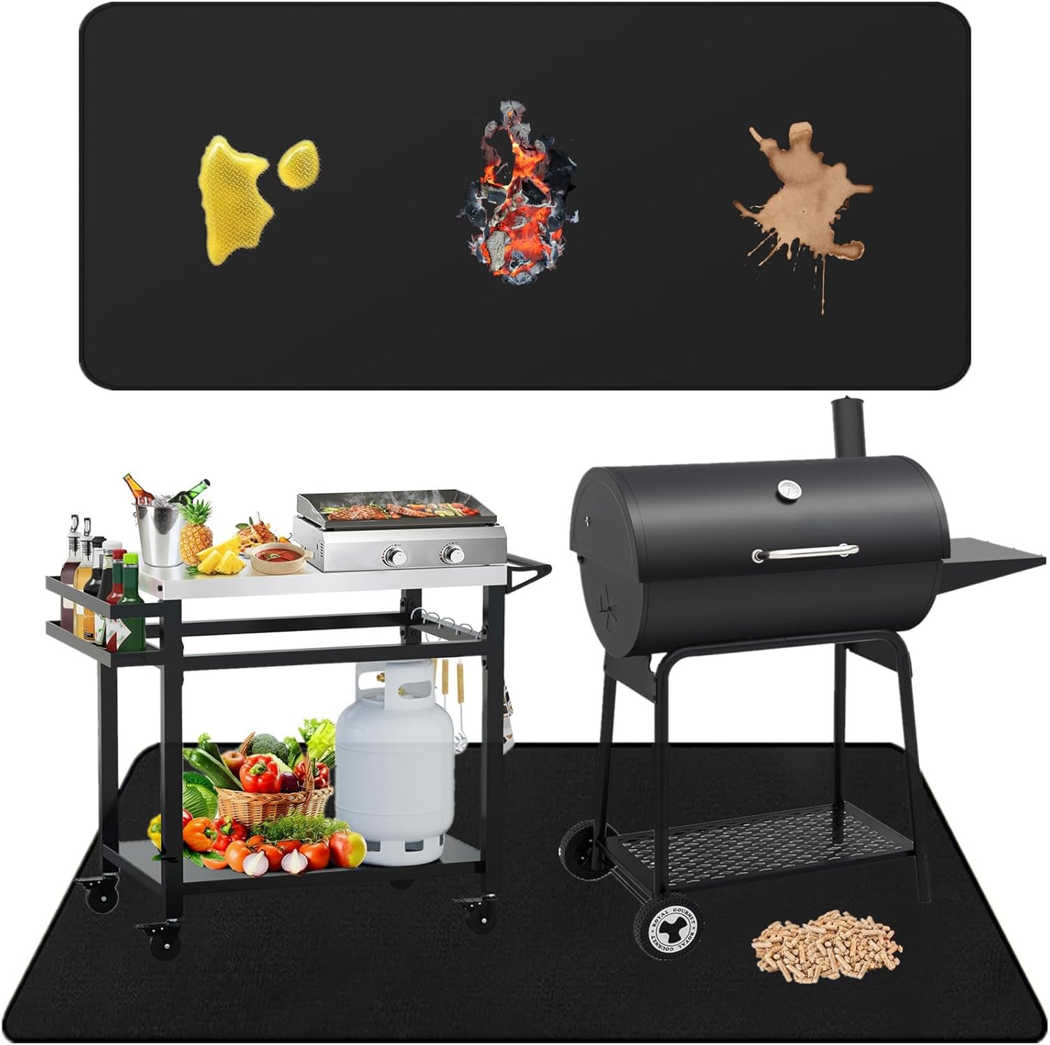 Falezern Large 70 X 48 Inches Under Grill Mat for Outdoor Grill Deck Protector, Double-Sided Fireproof Mat for Under Fire Pit, Waterproof, Oil-Proof and Non-Slip BBQ Grill Floor Mat