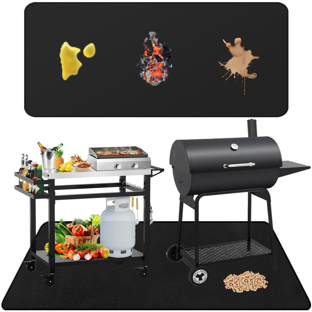 Falezern Large 70 X 48 Inches Under Grill Mat for Outdoor Grill Deck Protector, Double-Sided Fireproof Mat for Under Fire Pit, Waterproof, Oil-Proof and Non-Slip BBQ Grill Floor Mat