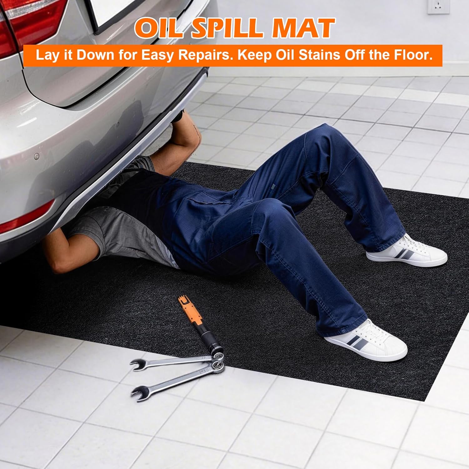 Grefinity Oil Spill Mat, 36" x 60" Oil Mat for Driveway, Under Car Pad for Garage Floor, Protects Against Oil, Chemicals & Stains with TPE Anti-Leak Backing, Reusable & Washable