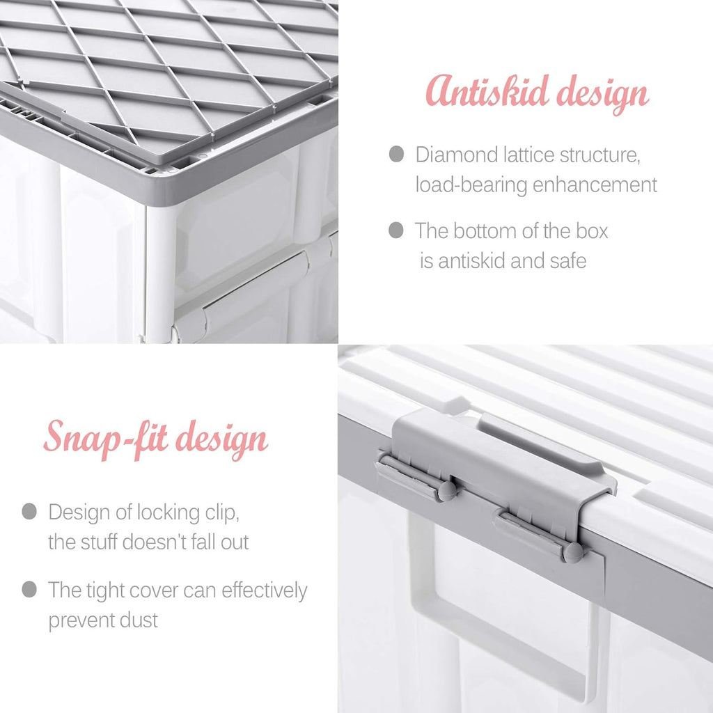 Collapsible Storage Bins with Lids 30L, Folding Plastic Stackable Utility Crates 2-Pack, Durable Containers for Home & Garage Organization - Oyster White