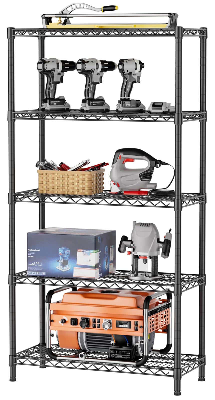 SINGAYE 4 Shelves Adjustable Shelf Heavy Duty Shelves 1400LBS Wire Storage Shelving Metal Organizer Wire Rack Black 18" D X 46" W X 59" H