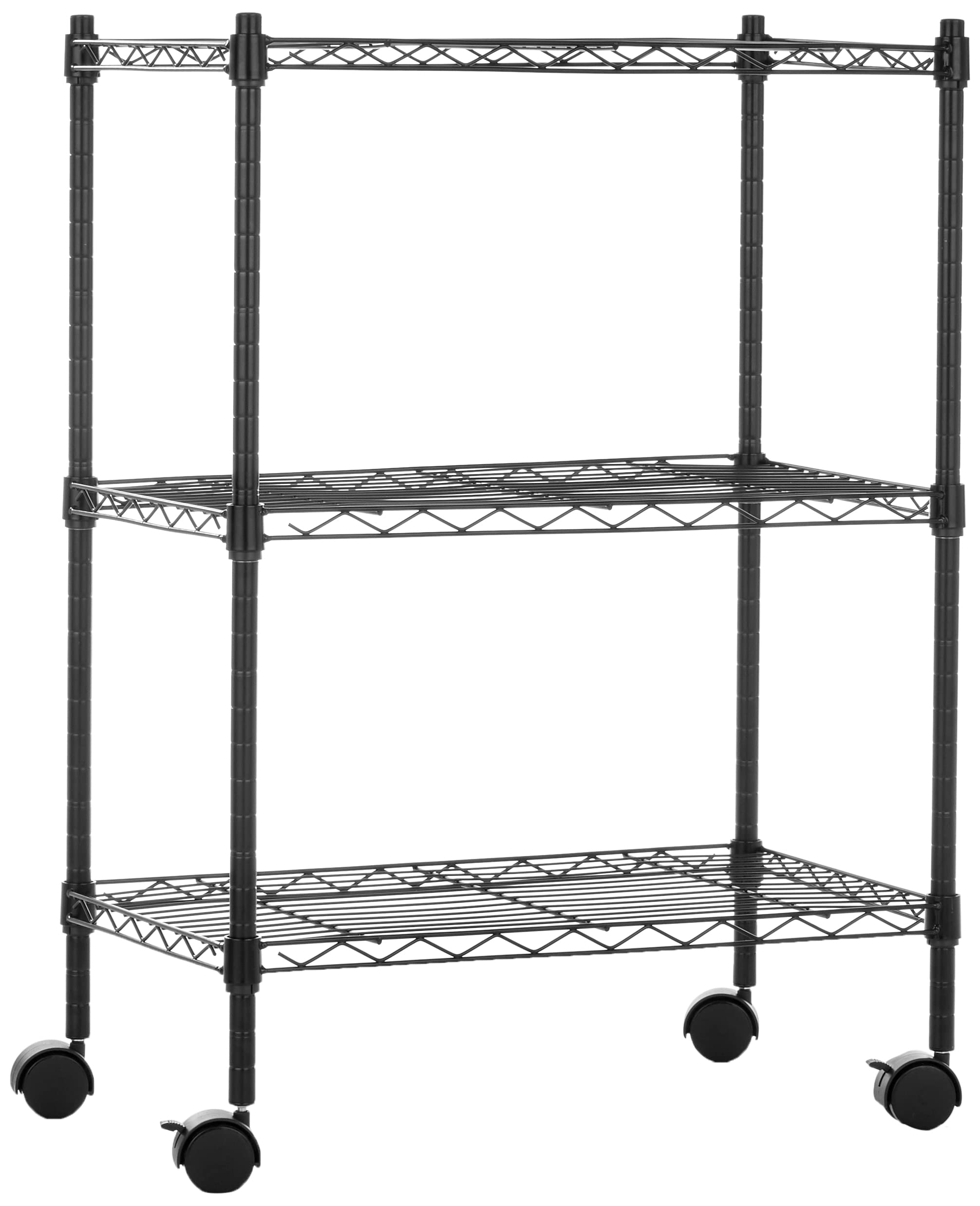 Amazon Basics 3-Shelf Heavy Duty Adjustable Wire Shelving Storage Rack on 2" PP Plastic Wheel Casters, Steel Utility Shelving Unit for Garage and Laundry Room, 23.2" x 13.4" x 32.75", Chrome