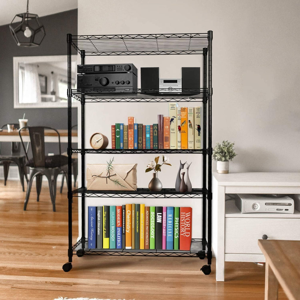 Simple Deluxe Heavy Duty 5-Shelf Storage Shelving Unit, 1250lbs Loading Capacity, 29.92" D x 13.98" W x 61.09" H, Black
