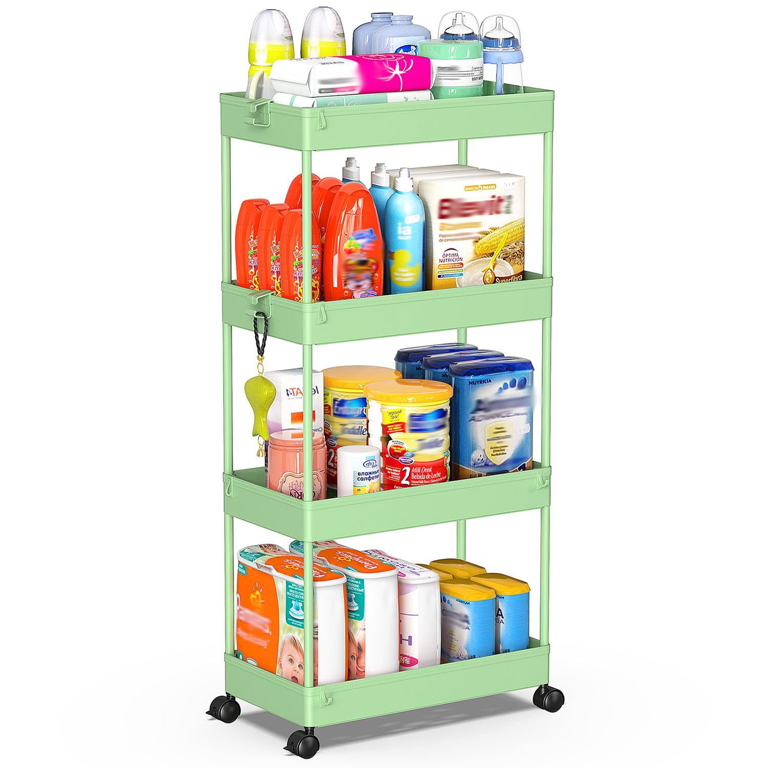 SPACEKEEPER Rolling Storage Cart 3 Tier Bathroom Cart Organizers with Wheels Laundry Room Organization Mobile Shelving Unit Utility Cart Storage Shelves Multi-Functional for Office, Home, Black