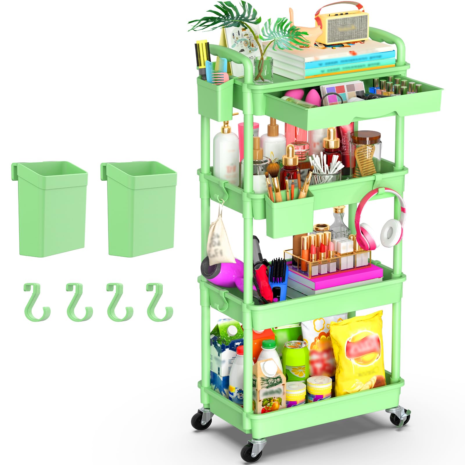 Goovilla 3 Tier Rolling Utility Cart Organizer with Removable Drawer, Stable and Sturdy Black Rolling Storage Carts with 2 Lockable Wheels for Bathroom, Kitchen, Snack, Craft, Makeup, Baby Essentials