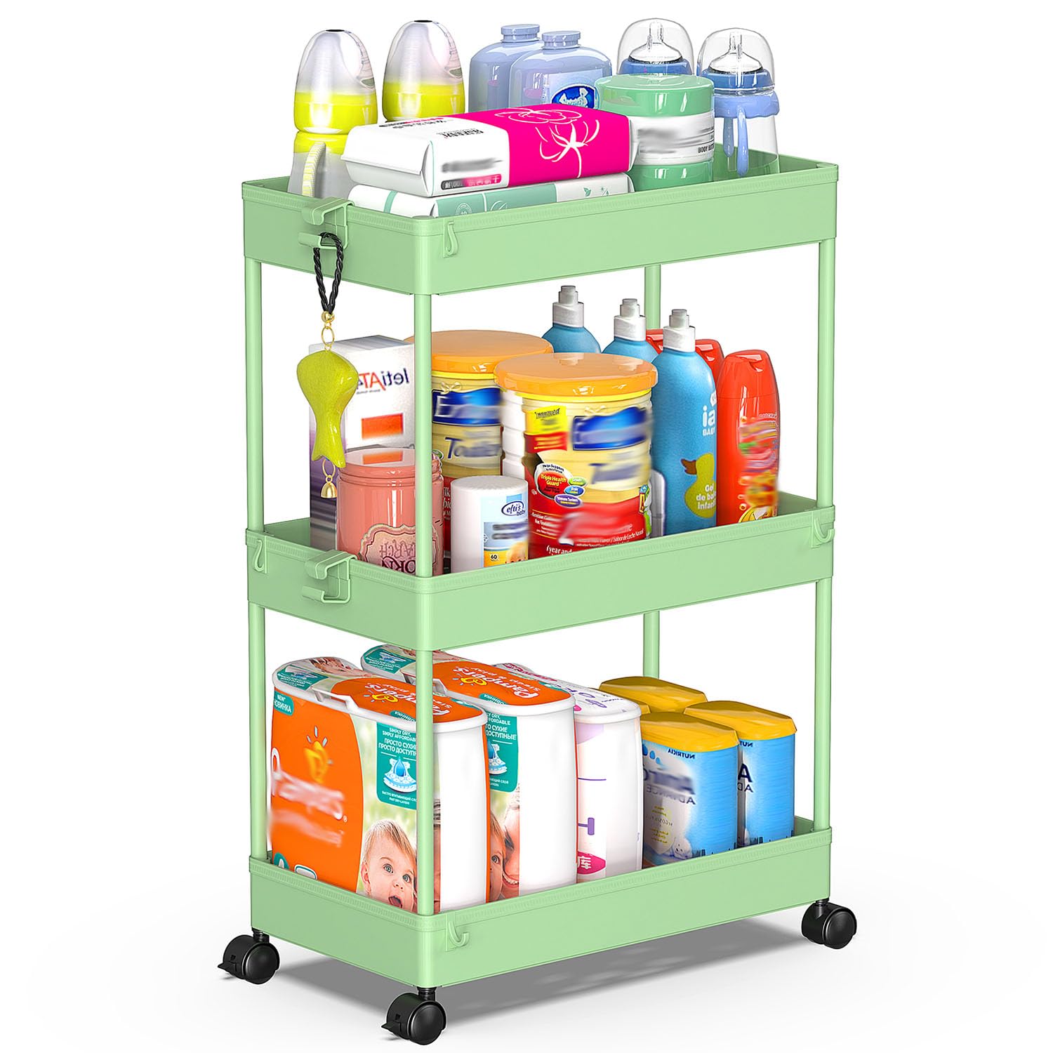 SPACEKEEPER Rolling Storage Cart 3 Tier Bathroom Cart Organizers with Wheels Laundry Room Organization Mobile Shelving Unit Utility Cart Storage Shelves Multi-Functional for Office, Home, Black