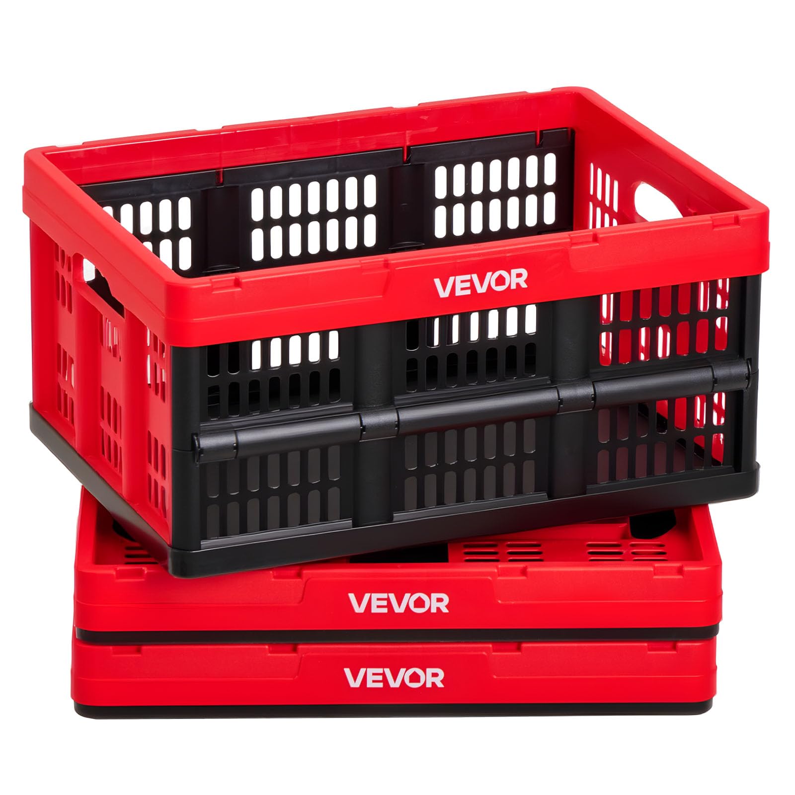 VEVOR 45L Collapsible Storage Bins with Lids 3 Packs, Stackable Utility Crates with Handles, Large Folding Containers for Organizing Tools, Snacks, Books, Food, Drinks, Camping & Transport