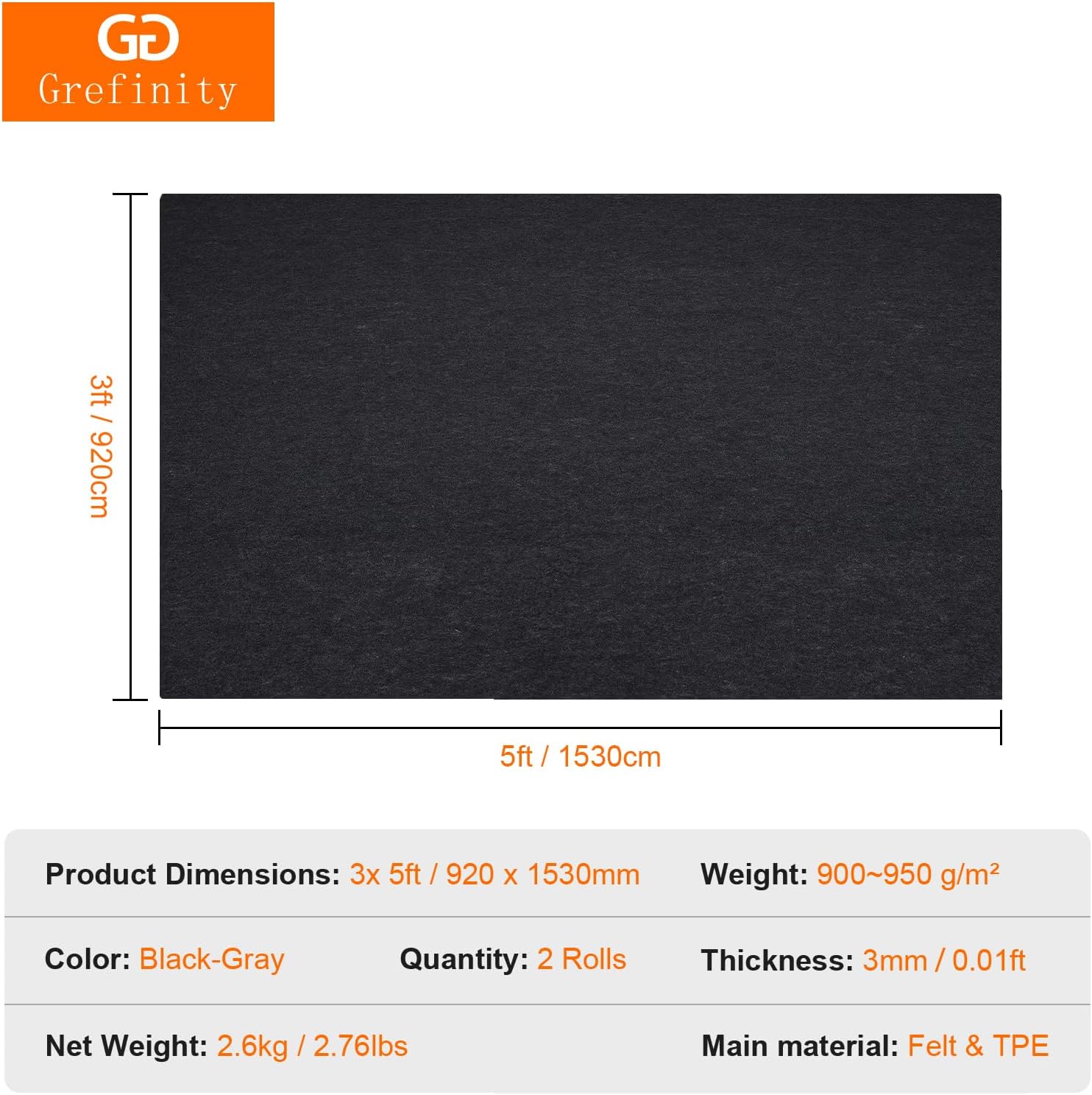 Grefinity Oil Spill Mat, 36" x 60" Oil Mat for Driveway, Under Car Pad for Garage Floor, Protects Against Oil, Chemicals & Stains with TPE Anti-Leak Backing, Reusable & Washable