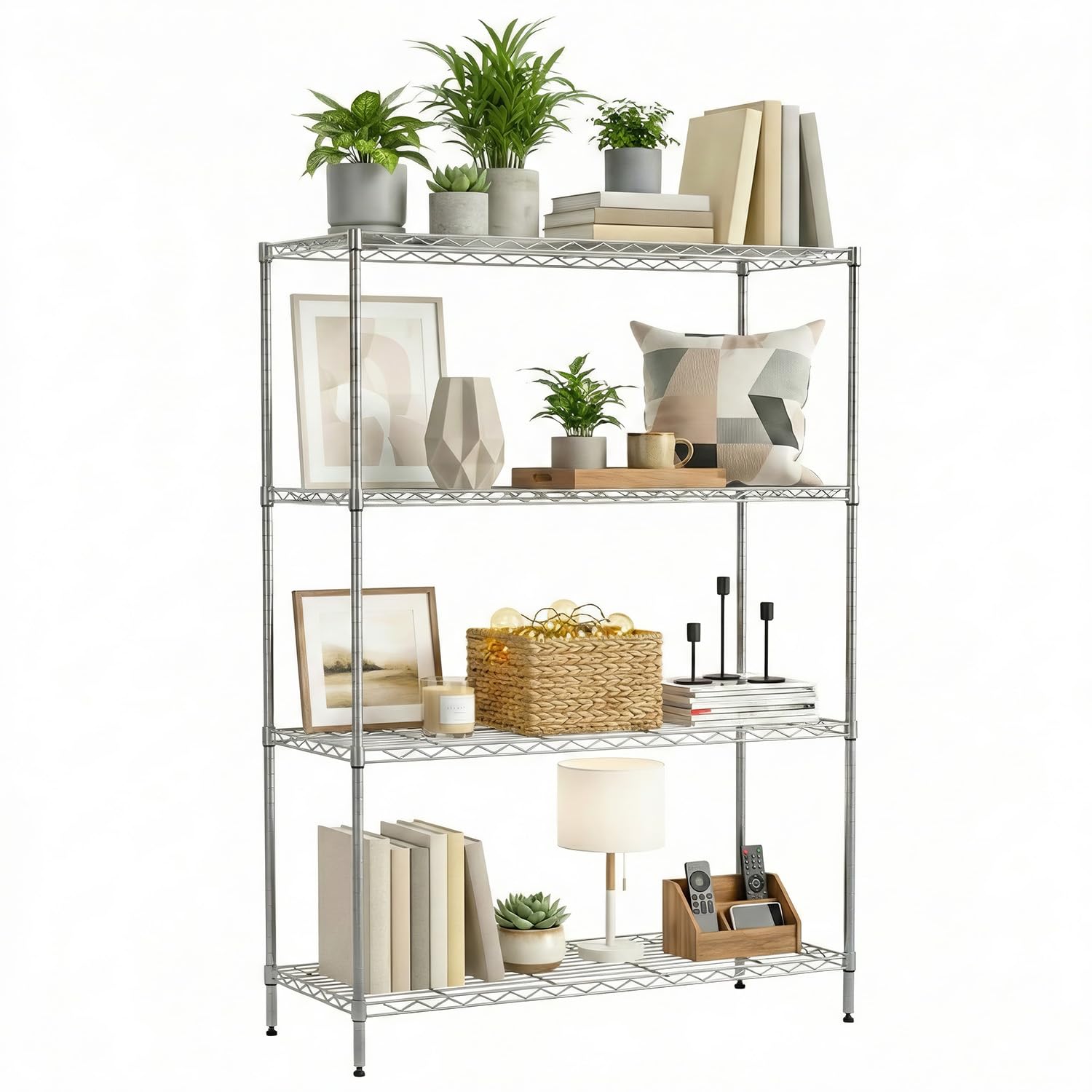 BestOffice | 4-Tier Wire Storage Shelves | 36x14x54 | Chrome | with Adjustable Racks | Heavy-Duty Metal Shelf, Holds Upto 1000 lbs | No-Tool Assembly | Ideal for Home & Garage Shelving