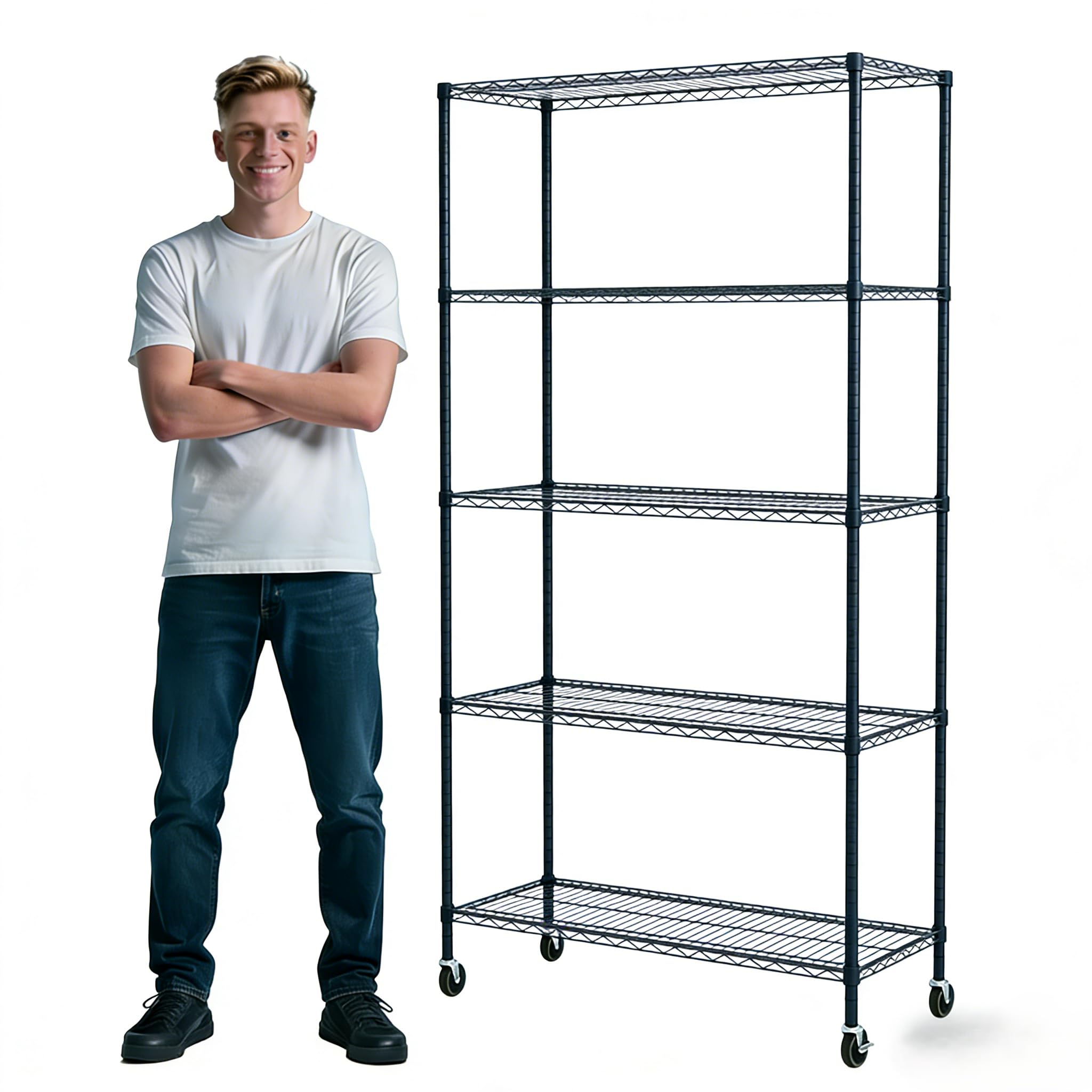 Simple Deluxe Heavy Duty 5-Shelf Storage Shelving Unit, 1250lbs Loading Capacity, 29.92" D x 13.98" W x 61.09" H, Black