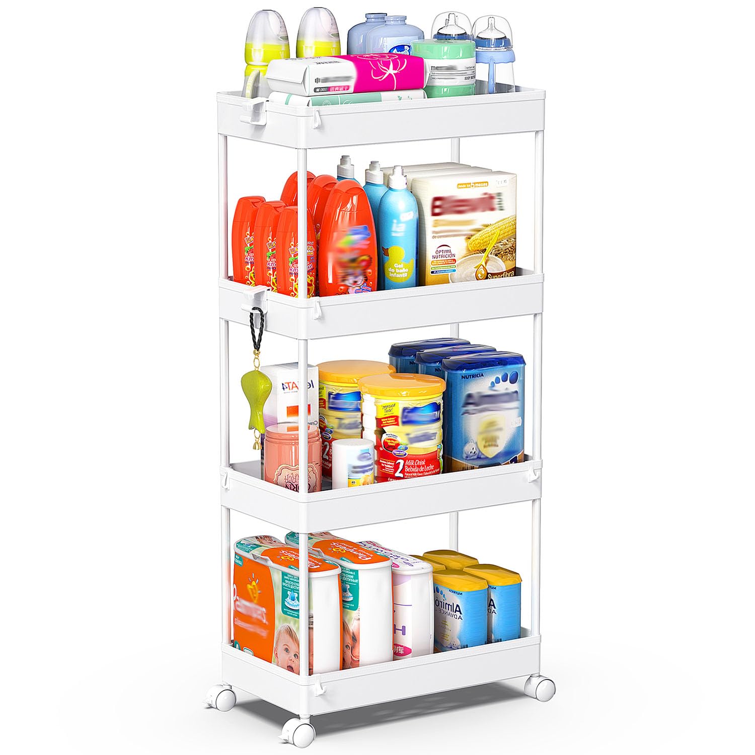 SPACEKEEPER Rolling Storage Cart 3 Tier Bathroom Cart Organizers with Wheels Laundry Room Organization Mobile Shelving Unit Utility Cart Storage Shelves Multi-Functional for Office, Home, Black