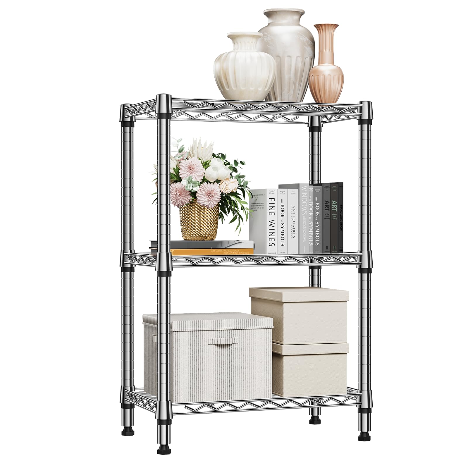 M MZG 5-Shelf Storage Shelves,Wire Shelving Heavy Duty Metal Storage Shelving Unit Adjustable Garage Shelving Rack Pantry Kitchen (Chrome, 4 Tier,15.8" D x 45.3" W x 59.4" H)