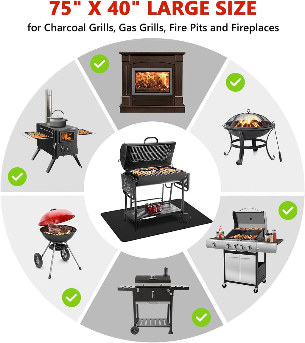 Protebox 75 x 40 inch Under Grill Mats for Outdoor Grill, Double-Sided Fireproof Deck and Patio Protector Mat, Waterproof Oil-Proof BBQ Floor Pad Indoor Fire Pit Fireplace Mat
