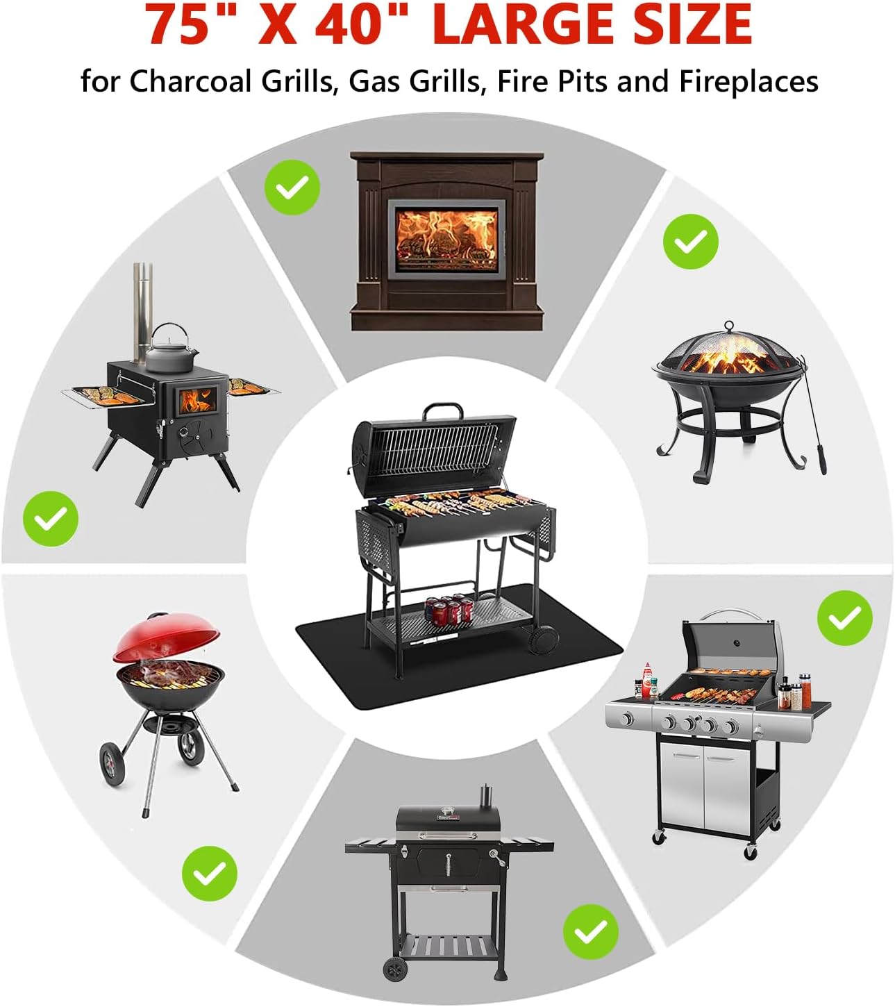 Protebox 75 x 40 inch Under Grill Mats for Outdoor Grill, Double-Sided Fireproof Deck and Patio Protector Mat, Waterproof Oil-Proof BBQ Floor Pad Indoor Fire Pit Fireplace Mat