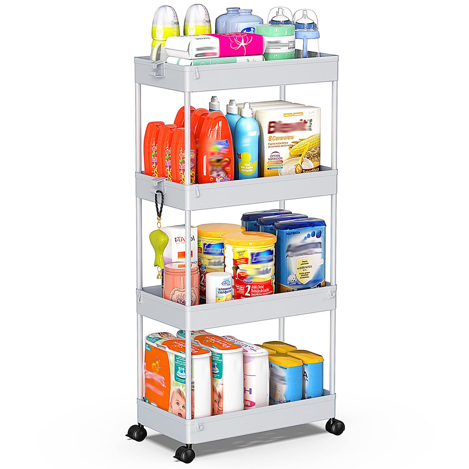 SPACEKEEPER Rolling Storage Cart 3 Tier Bathroom Cart Organizers with Wheels Laundry Room Organization Mobile Shelving Unit Utility Cart Storage Shelves Multi-Functional for Office, Home, Black