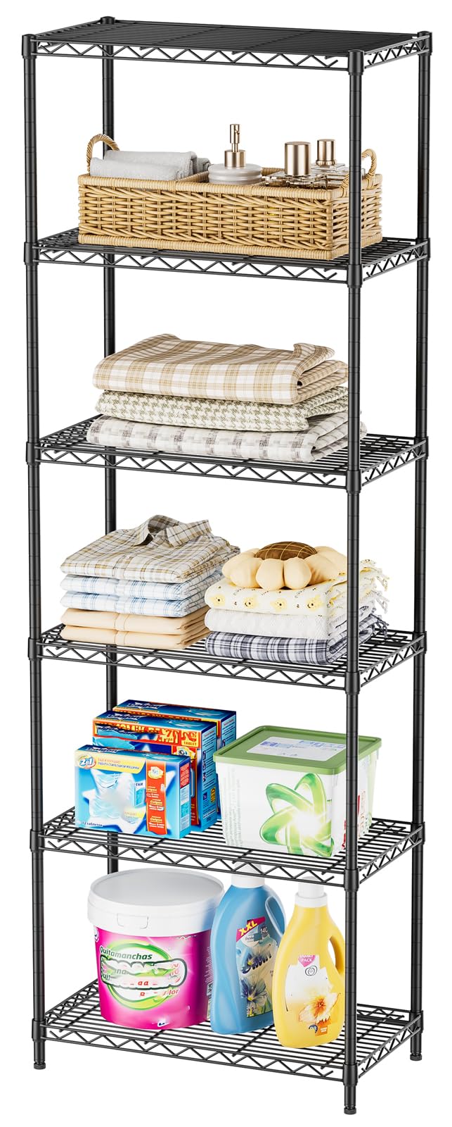 SINGAYE 4 Shelves Adjustable Shelf Heavy Duty Shelves 1400LBS Wire Storage Shelving Metal Organizer Wire Rack Black 18" D X 46" W X 59" H