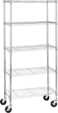 Amazon Basics 5-Shelf Adjustable, Heavy Duty Storage Shelving Unit on 4" Wheel Casters, Easy to Move Portable Wire Shelving, No Tools Needed for Easy Assembly, 30" x 14" x 64.8", Chrome