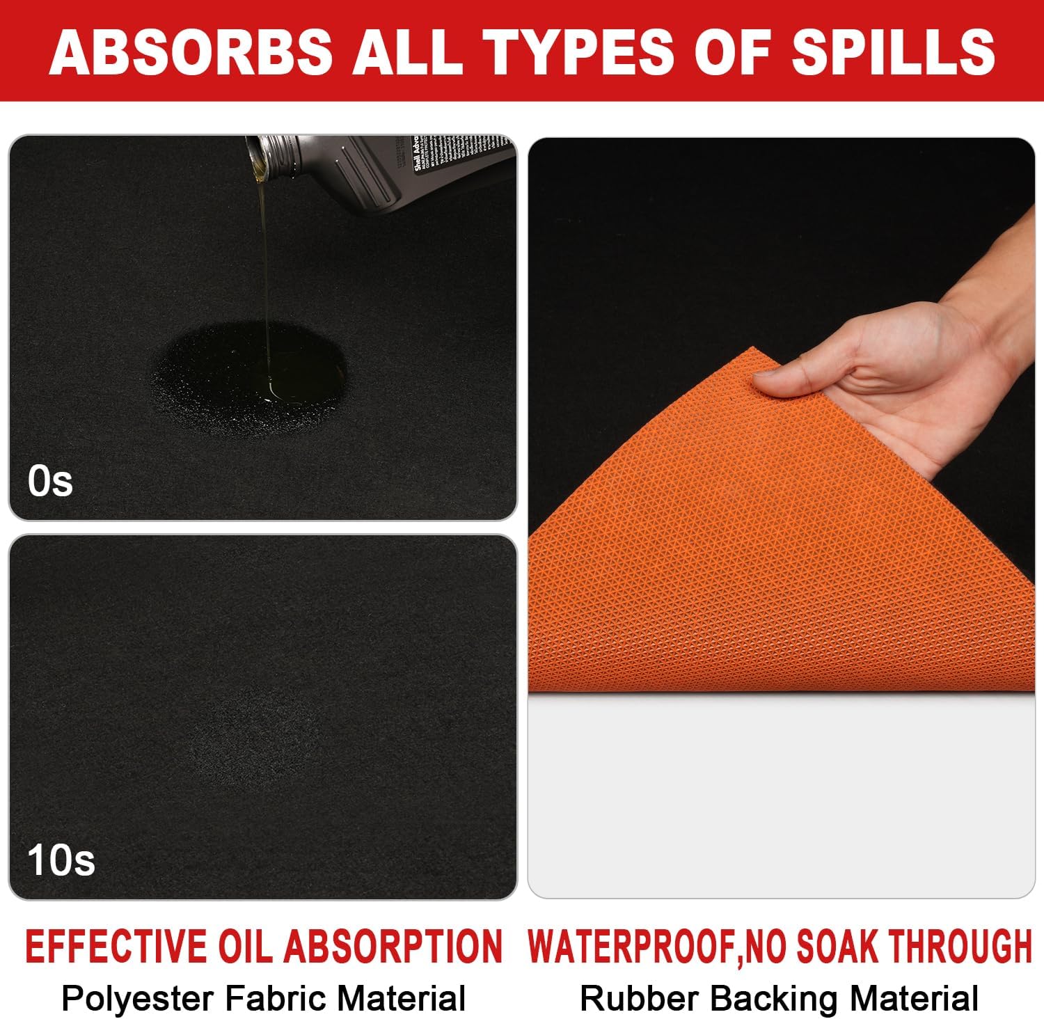 Golener Oil Spill Mat - Garage Floor Mat, Absorbent Oil Pad, Premium Maintenance Mat, Waterproof, Contain Liquid, Protect Floor from Spill & Stain, Reusable, Washable, Durable, 29”x36”, Black/Orange