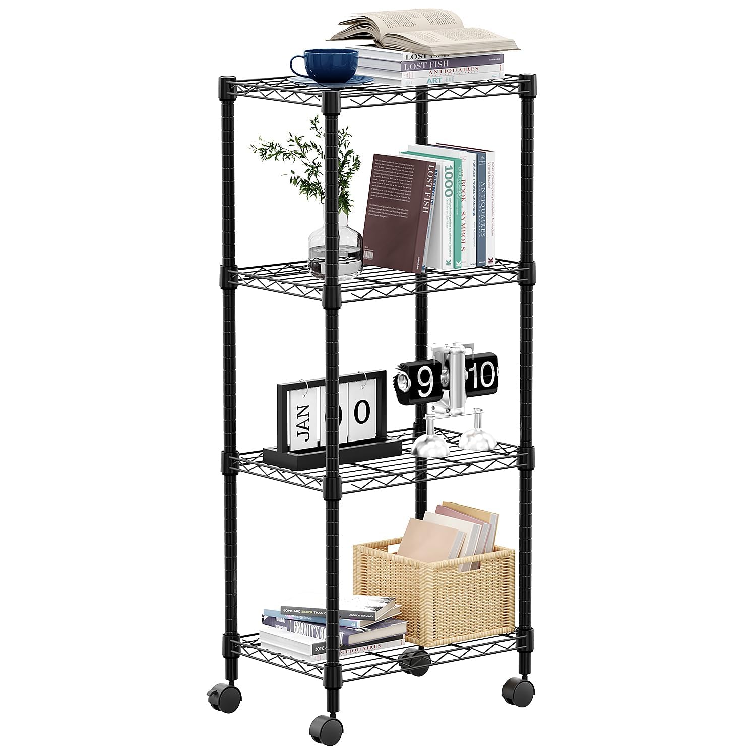 M MZG 5-Shelf Storage Shelves,Wire Shelving Heavy Duty Metal Storage Shelving Unit Adjustable Garage Shelving Rack Pantry Kitchen (Chrome, 4 Tier,15.8" D x 45.3" W x 59.4" H)