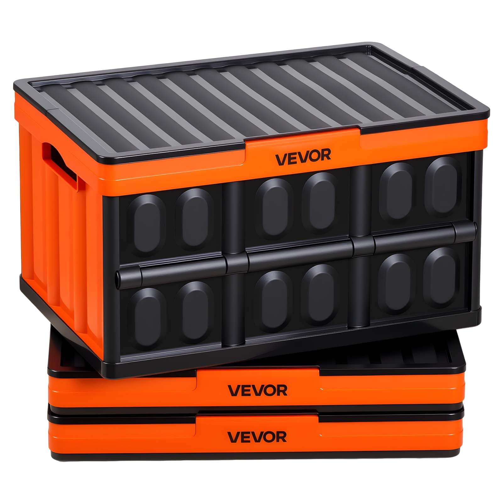 VEVOR 45L Collapsible Storage Bins with Lids 3 Packs, Stackable Utility Crates with Handles, Large Folding Containers for Organizing Tools, Snacks, Books, Food, Drinks, Camping & Transport