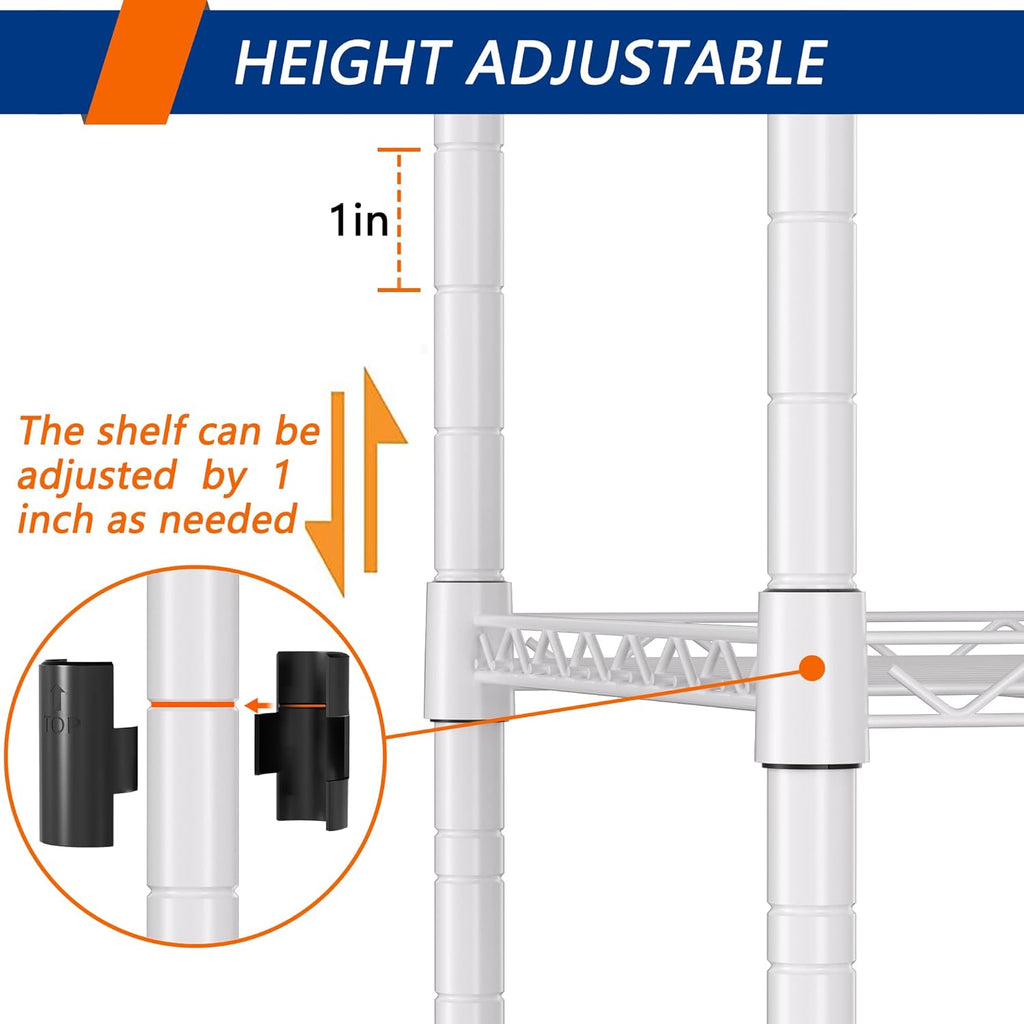 REGILLER 5-Wire Shelving Metal Storage Rack Adjustable Shelves,Standing Storage Shelf Units for Laundry Bathroom Kitchen Pantry Closet(White,11.8" D x 16.6" W x 53.5" H)
