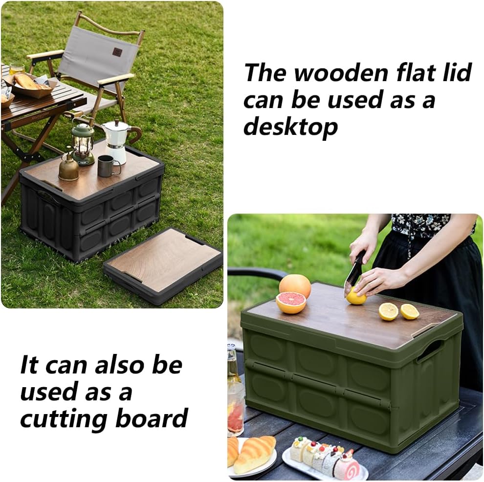 Collapsible Storage Bins Box with Lids and Handle, 30L Portable Plastic Storage Crate Containers Totes, Instacrate Stackable Foldable Camping Basket Supplies for Camp Fishing Car RV, Office (Black)