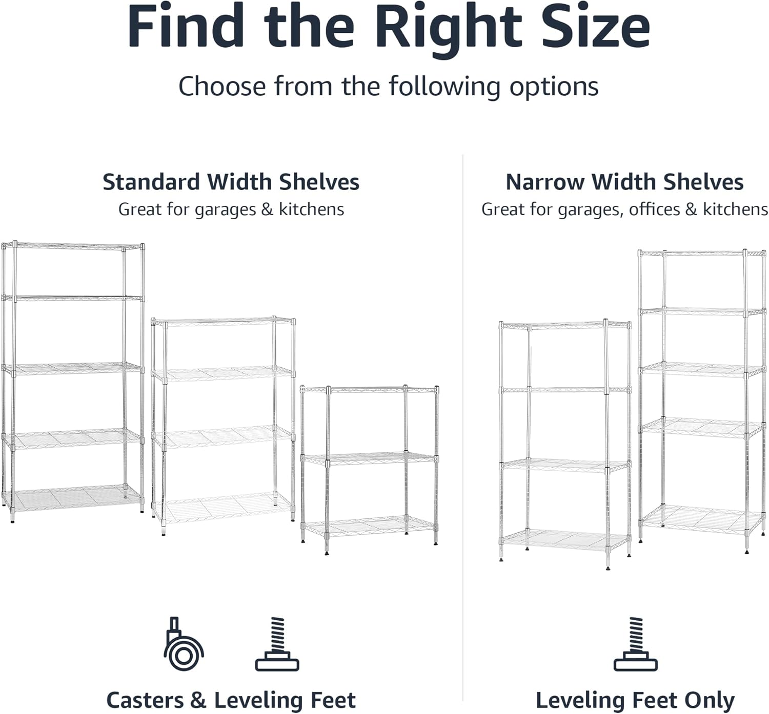 Amazon Basics 5-Shelf Adjustable, Heavy Duty Storage Shelving Unit on 4" Wheel Casters, Easy to Move Portable Wire Shelving, No Tools Needed for Easy Assembly, 30" x 14" x 64.8", Chrome