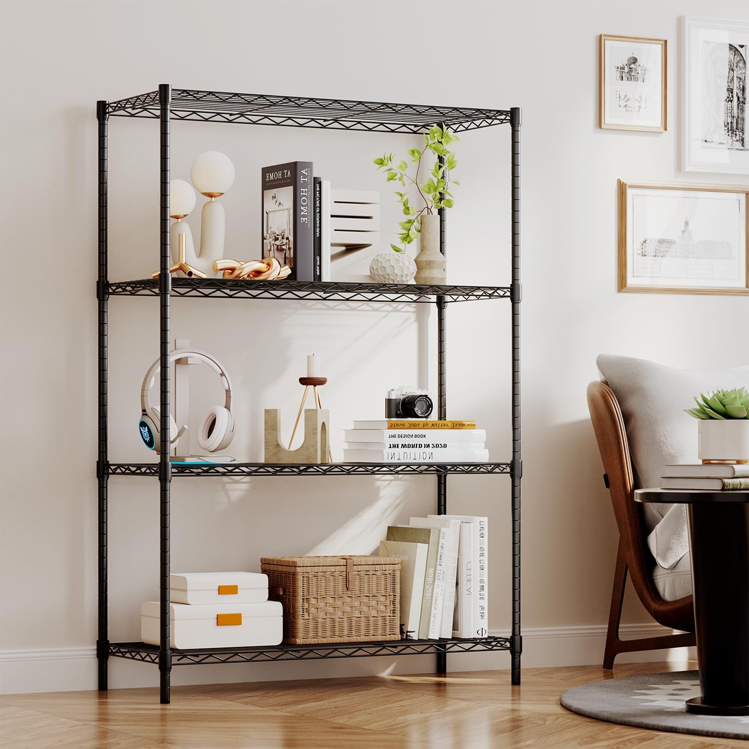 BestOffice | 4-Tier Wire Storage Shelves | 36x14x54 | Black | with Adjustable Racks | Heavy-Duty Metal Shelf, Holds Upto 1000 lbs | No-Tool Assembly | Ideal for Home & Garage Shelving