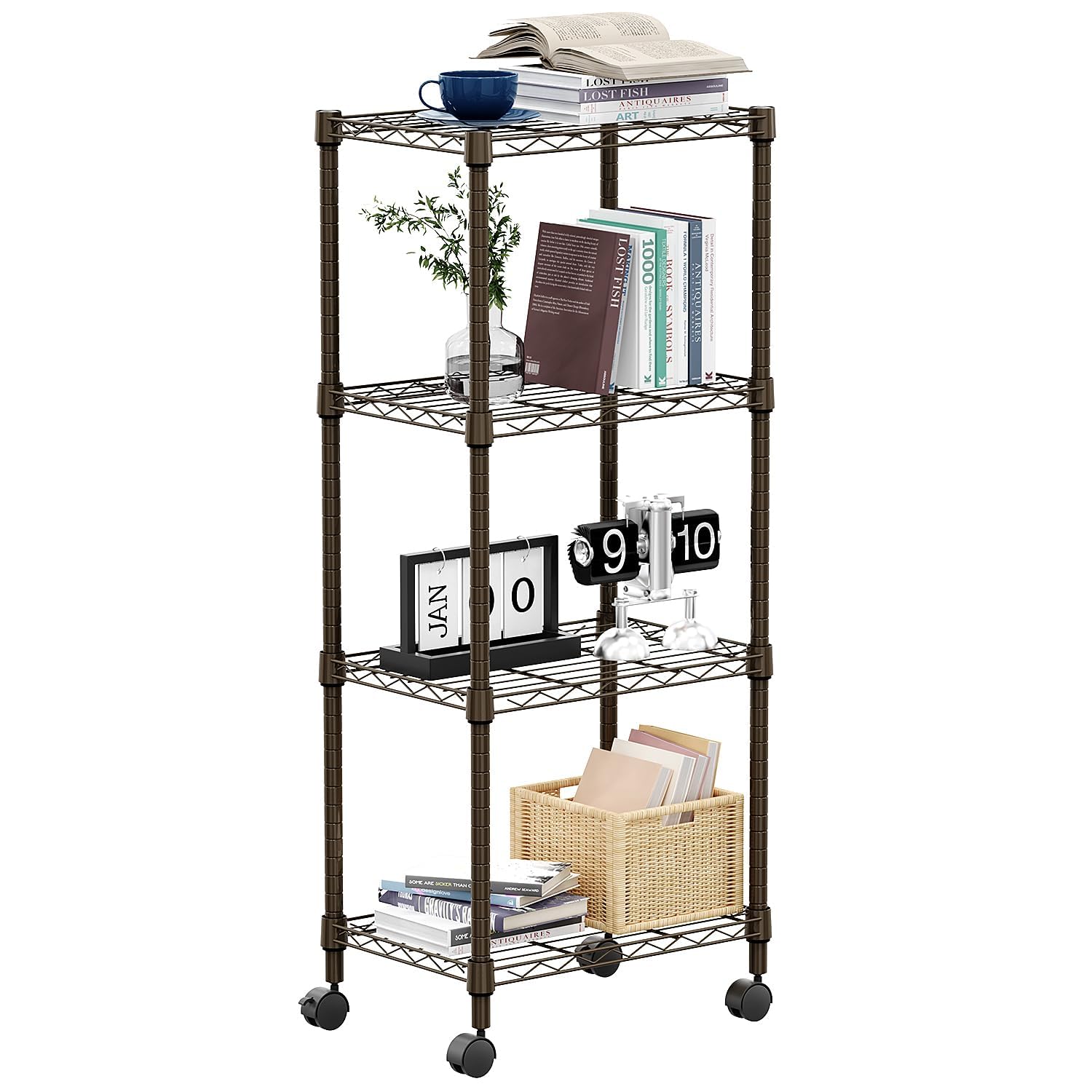 M MZG 5-Shelf Storage Shelves,Wire Shelving Heavy Duty Metal Storage Shelving Unit Adjustable Garage Shelving Rack Pantry Kitchen (Chrome, 4 Tier,15.8" D x 45.3" W x 59.4" H)
