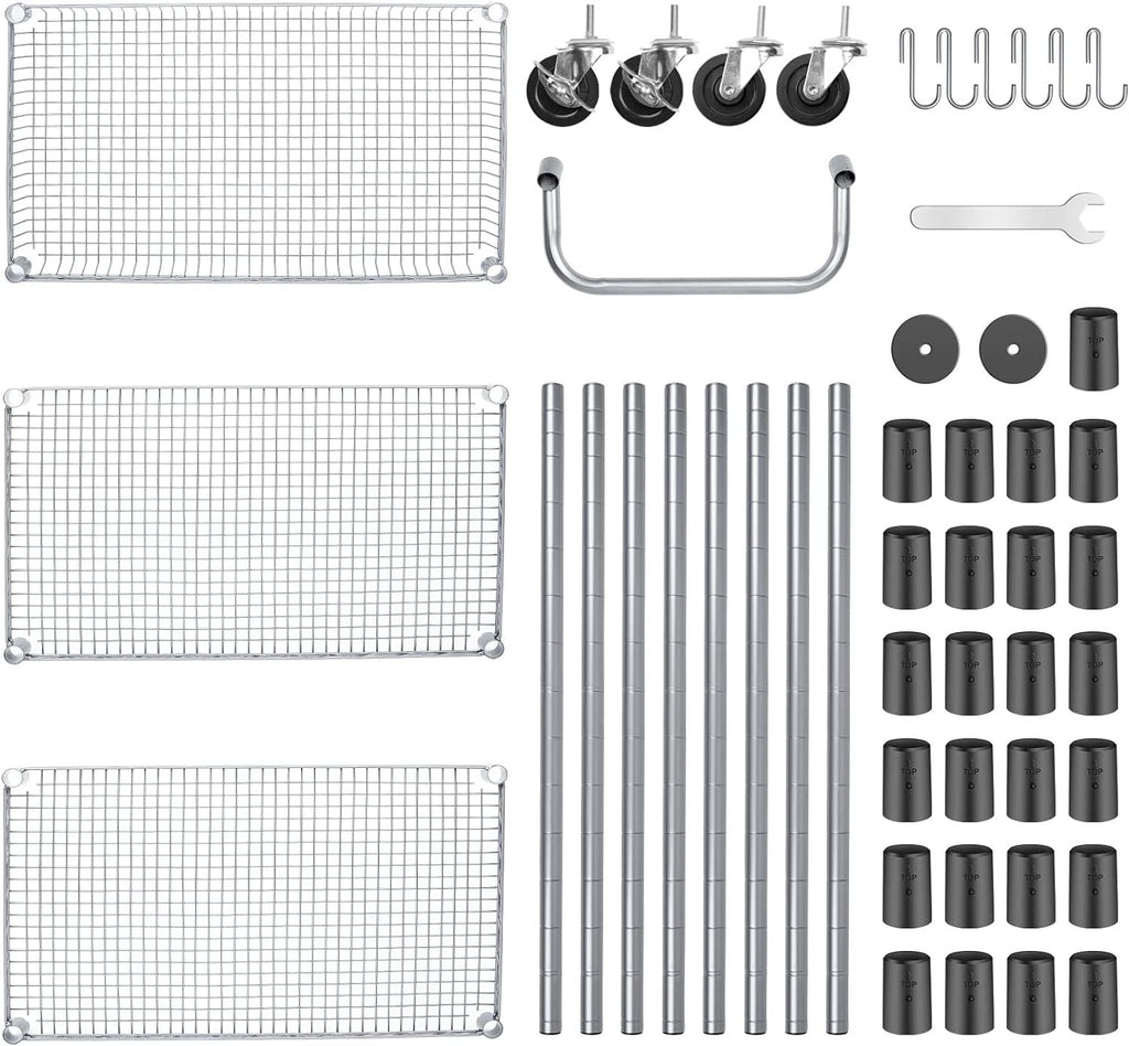 WDT 990Lbs Capacity Heavy Duty Rolling Utility Cart, NSF Rolling Carts with Wheels,Commercial Grade Metal Cart with Handle Bar & Shelf Liner,Trolley Serving Cart for Restaurant,Kitchen,Gray