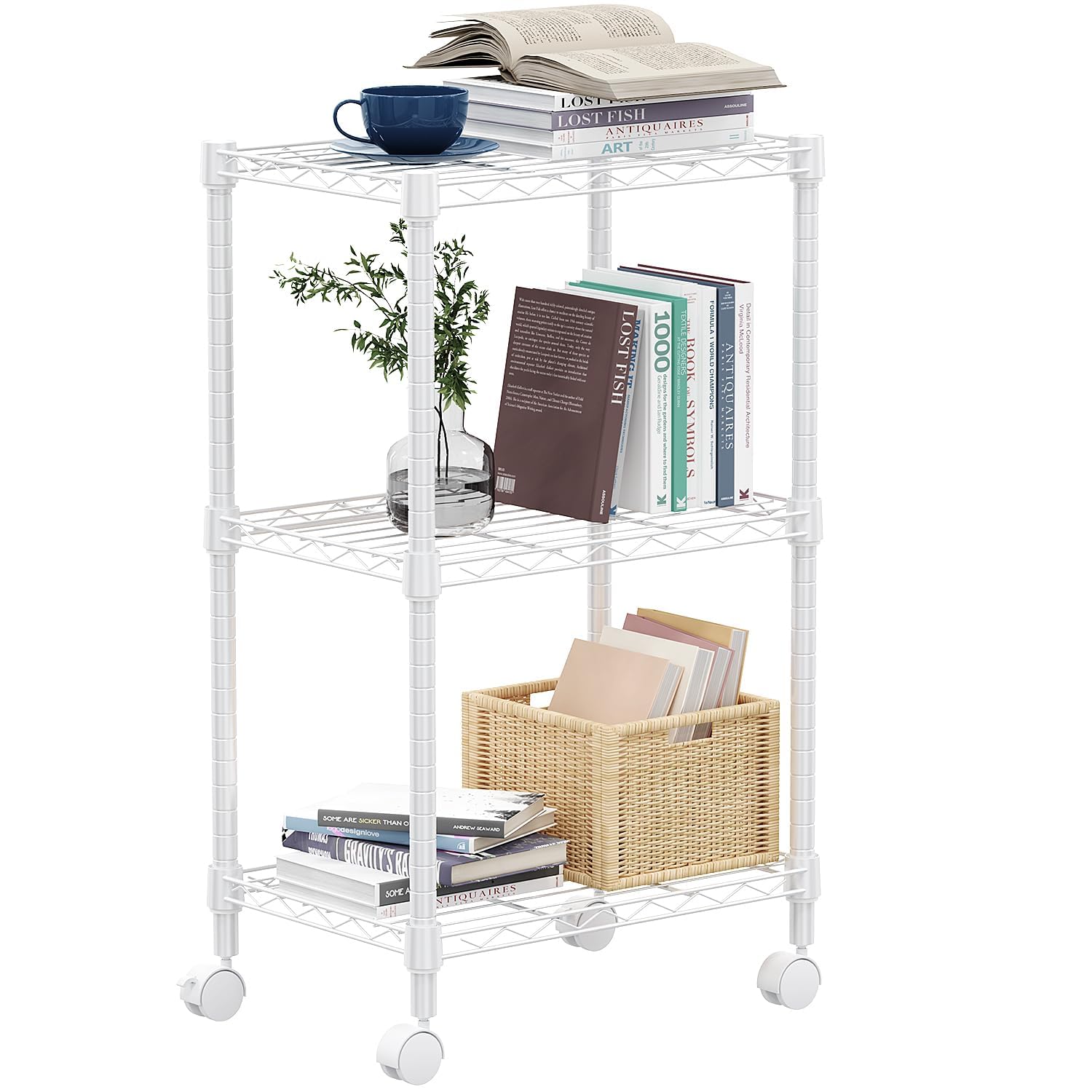M MZG 5-Shelf Storage Shelves,Wire Shelving Heavy Duty Metal Storage Shelving Unit Adjustable Garage Shelving Rack Pantry Kitchen (Chrome, 4 Tier,15.8" D x 45.3" W x 59.4" H)