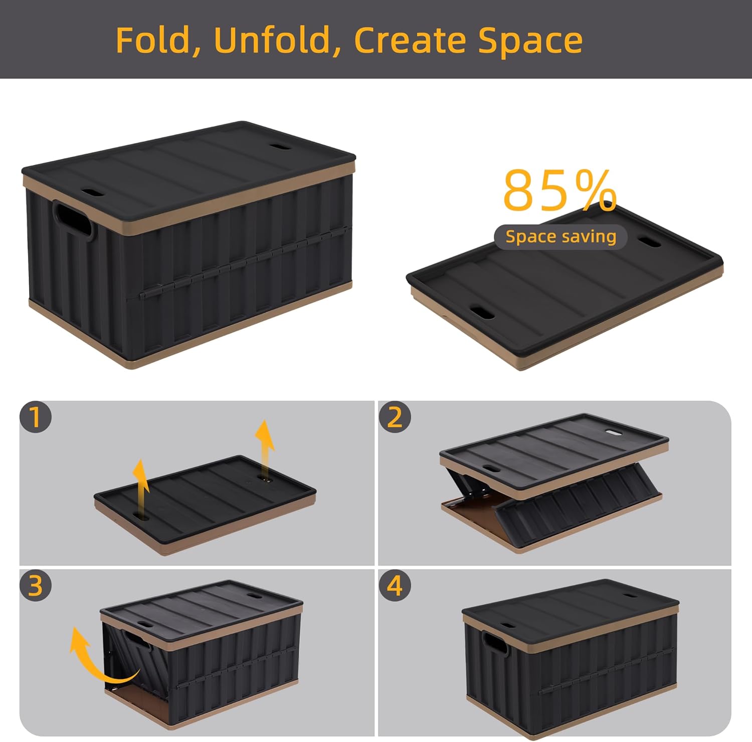 Citylife 64L Collapsible Storage Bins with Lids Plastic Storage Containers for Organizing Stackable Storage Box Large Heavy Duty Utility Crates, 2 Packs