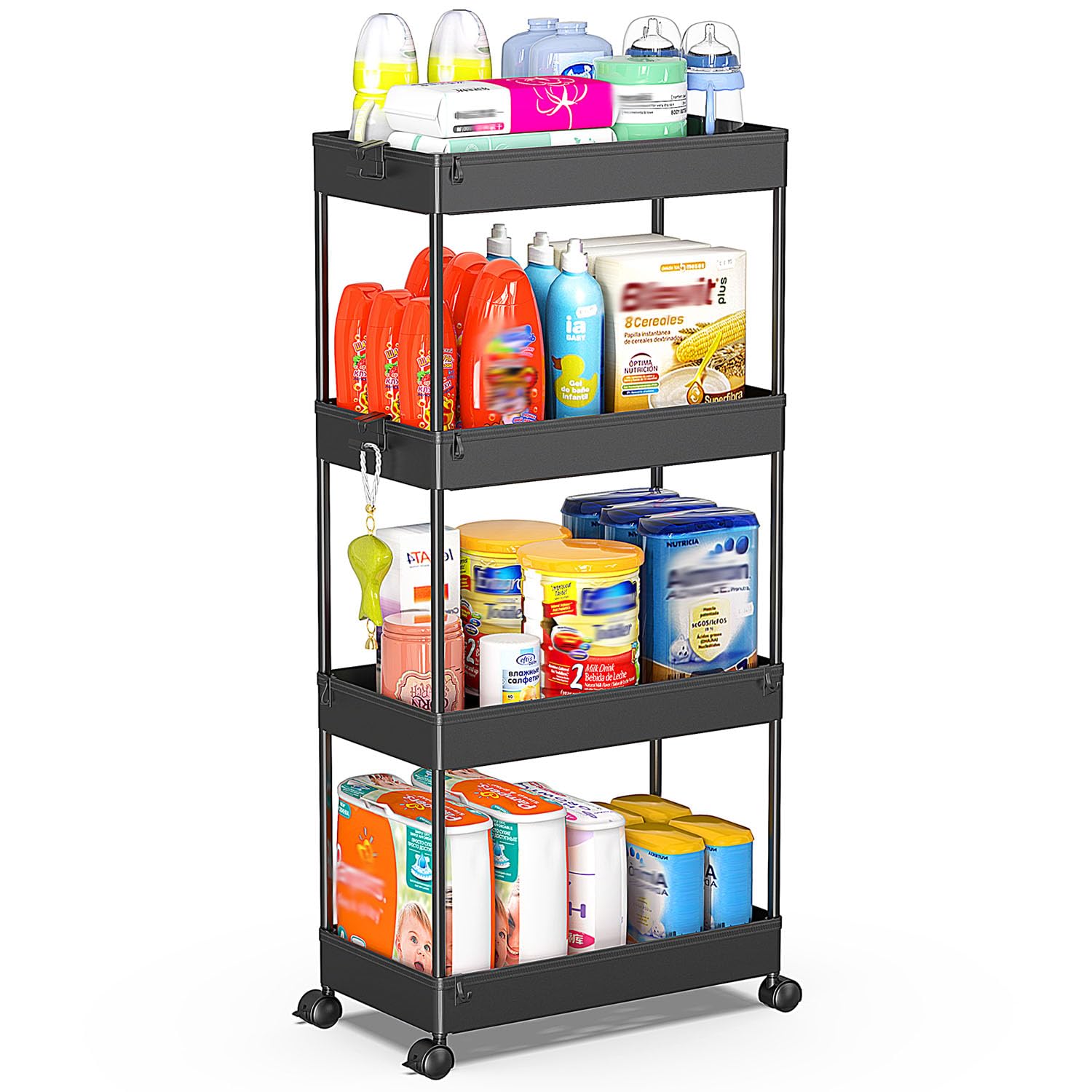 SPACEKEEPER Rolling Storage Cart 3 Tier Bathroom Cart Organizers with Wheels Laundry Room Organization Mobile Shelving Unit Utility Cart Storage Shelves Multi-Functional for Office, Home, Black