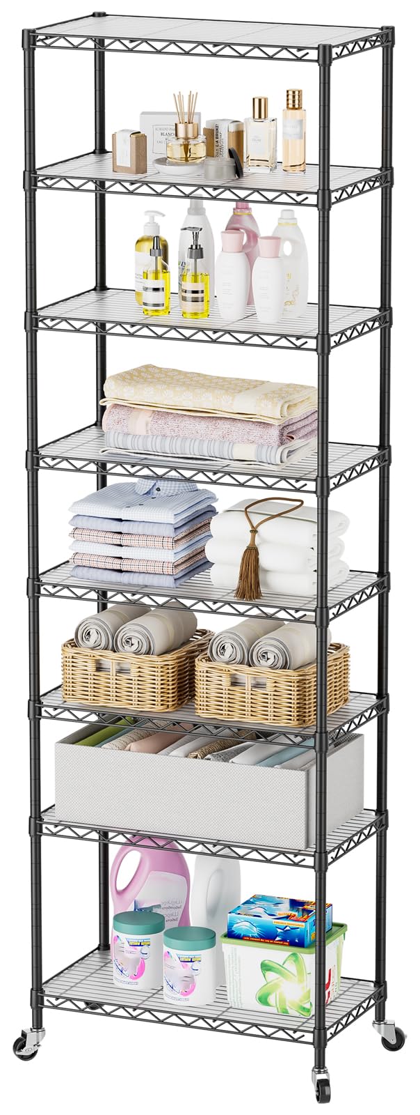 SINGAYE 4 Shelves Adjustable Shelf Heavy Duty Shelves 1400LBS Wire Storage Shelving Metal Organizer Wire Rack Black 18" D X 46" W X 59" H
