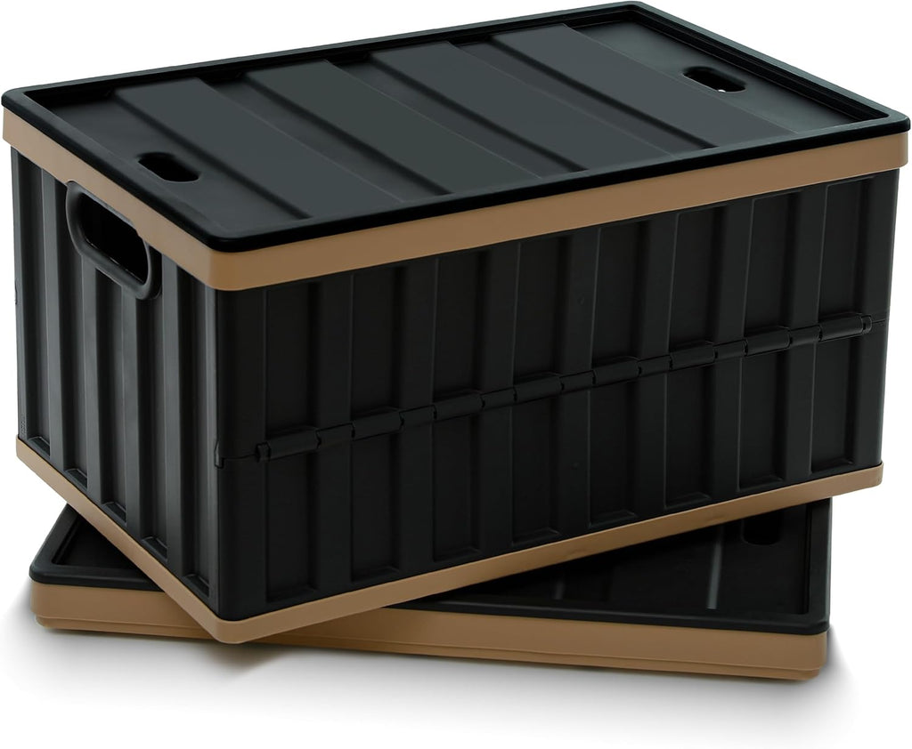 Citylife 64L Collapsible Storage Bins with Lids Plastic Storage Containers for Organizing Stackable Storage Box Large Heavy Duty Utility Crates, 2 Packs