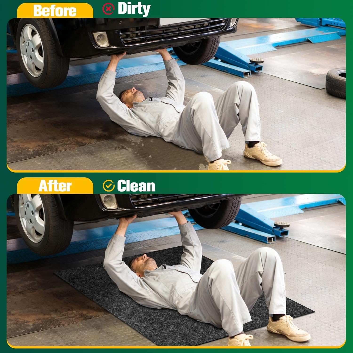 ToLanbbt 2 Pack Garage Floor Mat 60" x 36" - Oil Spill Mat for Under Car Driveway Oil Drip Pad with 8P Tapes, Waterproof Backing, Leak Absorbent, Reusable, Washable, Protect Garage Floor (Dark Gray)