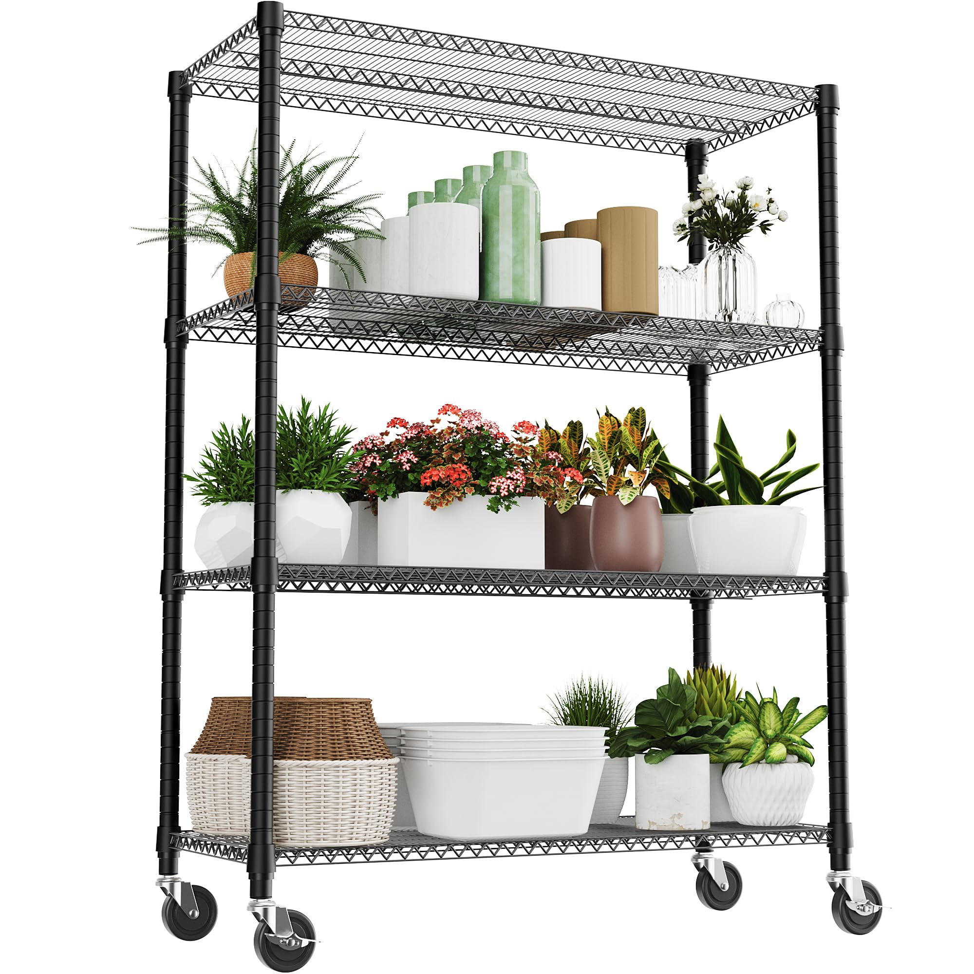 M MZG 5-Shelf Storage Shelves,Wire Shelving Heavy Duty Metal Storage Shelving Unit Adjustable Garage Shelving Rack Pantry Kitchen (Chrome, 4 Tier,15.8" D x 45.3" W x 59.4" H)