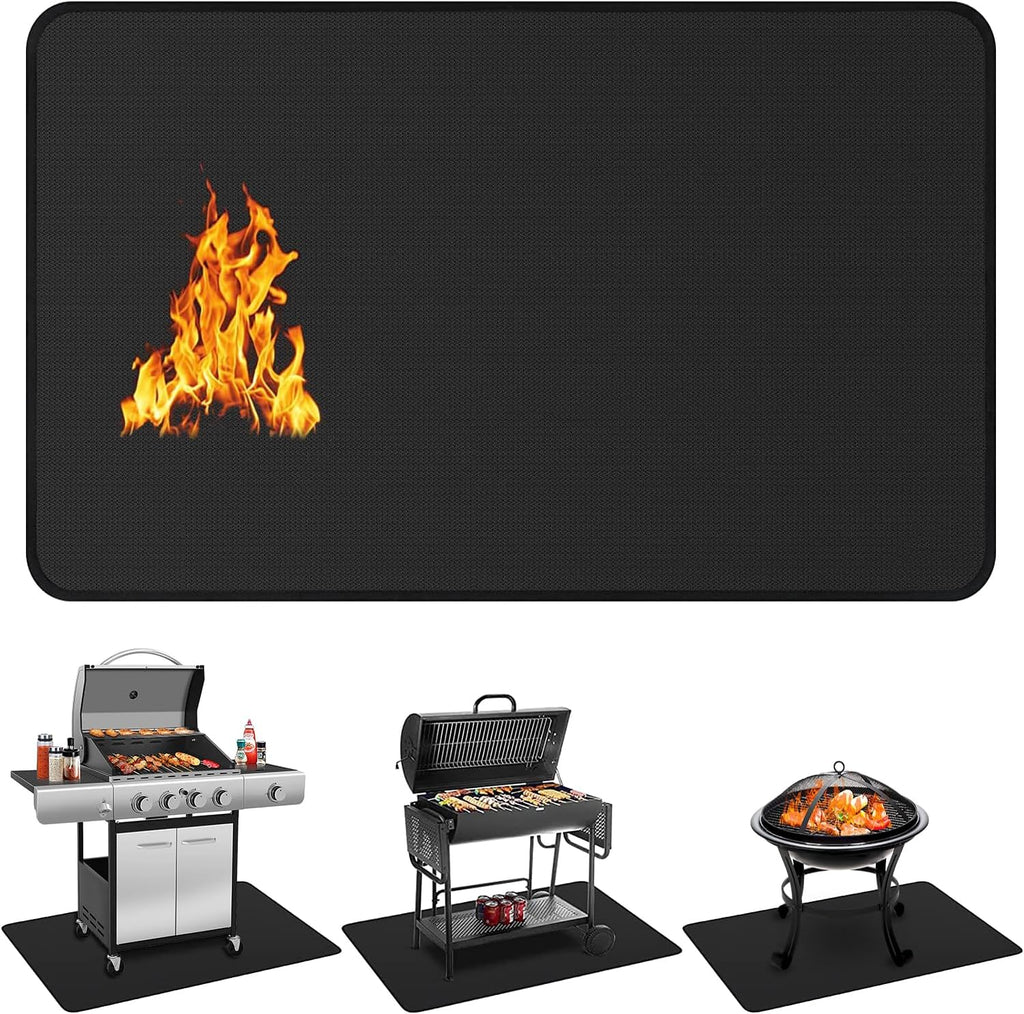 Protebox 75 x 40 inch Under Grill Mats for Outdoor Grill, Double-Sided Fireproof Deck and Patio Protector Mat, Waterproof Oil-Proof BBQ Floor Pad Indoor Fire Pit Fireplace Mat