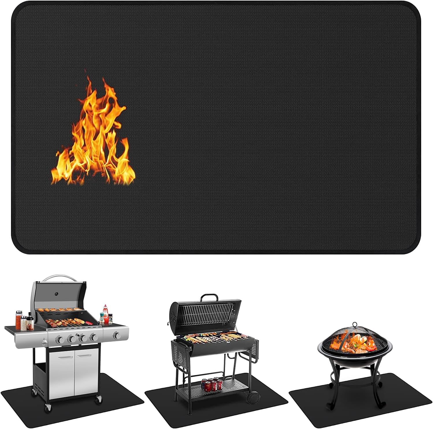 Protebox 75 x 40 inch Under Grill Mats for Outdoor Grill, Double-Sided Fireproof Deck and Patio Protector Mat, Waterproof Oil-Proof BBQ Floor Pad Indoor Fire Pit Fireplace Mat