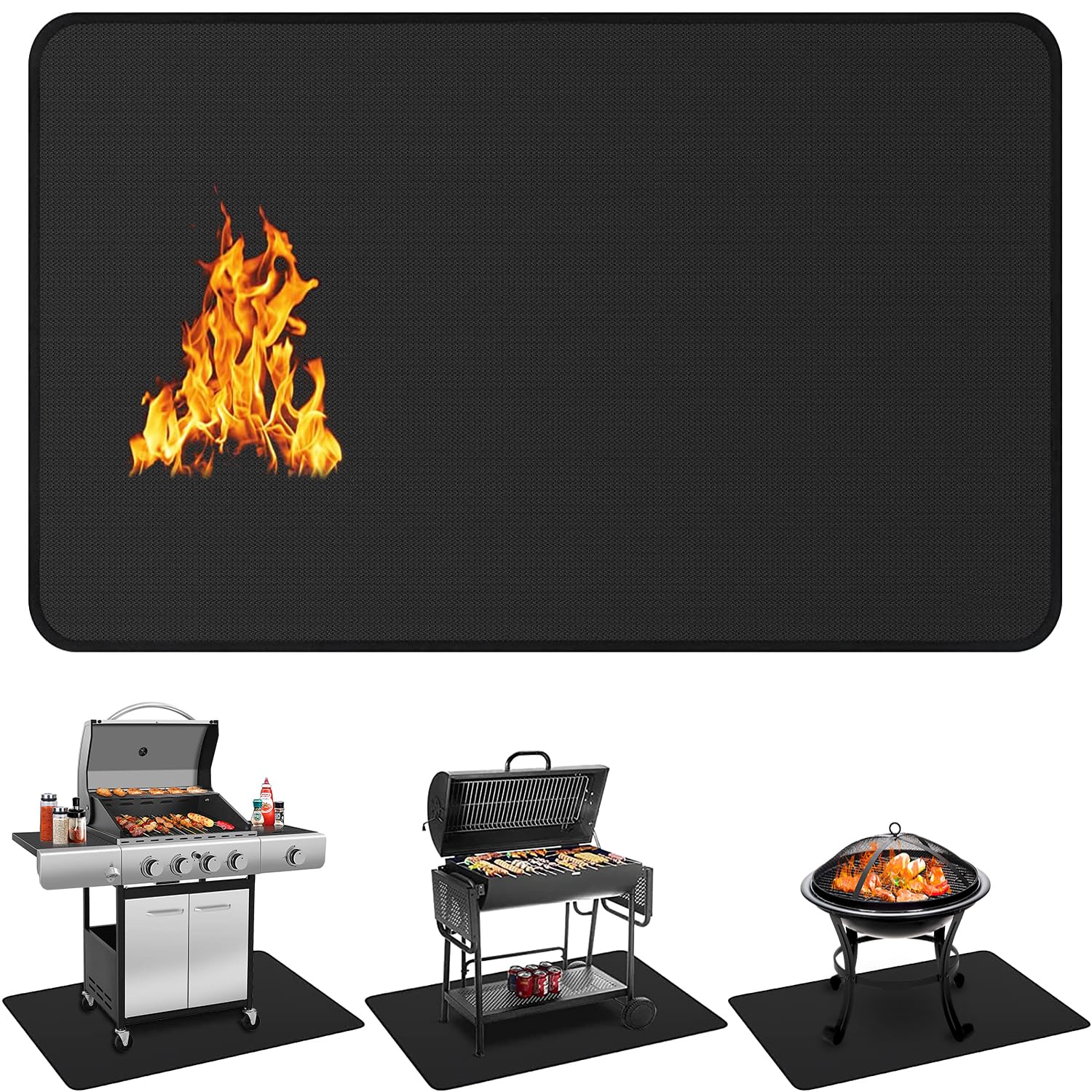 Protebox 48 x 30 inch Under Grill Mats for Outdoor Grill, Double-Sided Fireproof Deck and Patio Protector Mat, Waterproof Oil-Proof BBQ Floor Pad Indoor Fire Pit Fireplace Mat (0.9mm)