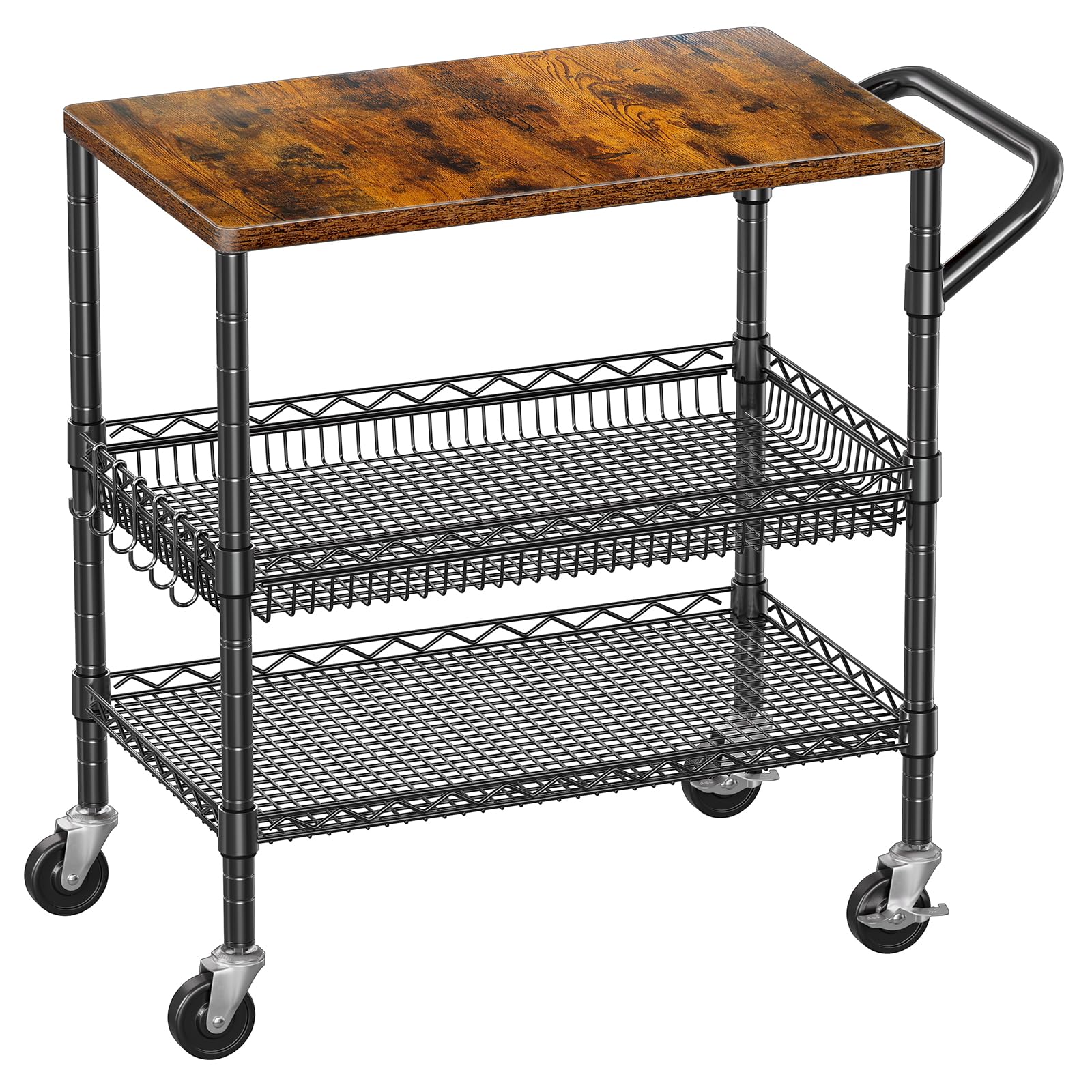 WDT 990Lbs Capacity Heavy Duty Rolling Utility Cart, NSF Rolling Carts with Wheels,Commercial Grade Metal Cart with Handle Bar & Shelf Liner,Trolley Serving Cart for Restaurant,Kitchen,Gray