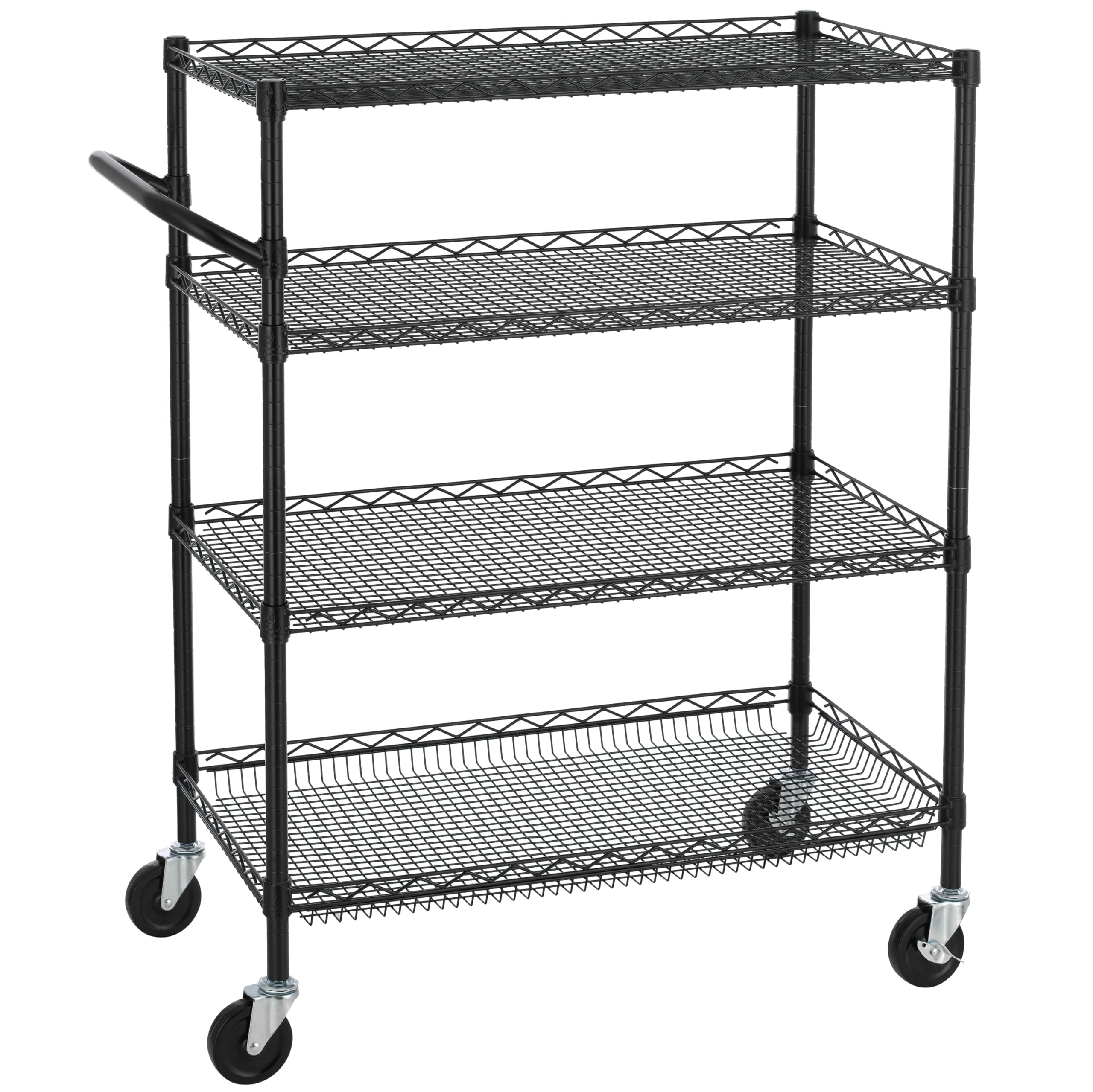 Finnhomy 3 Tier Heavy Duty Commercial Grade Utility Cart, Wire Rolling Cart with Handle Bar, Steel Service Cart with Wheels, Utility Shelf Plant Display Shelf Food Storage Trolley, NSF Listed