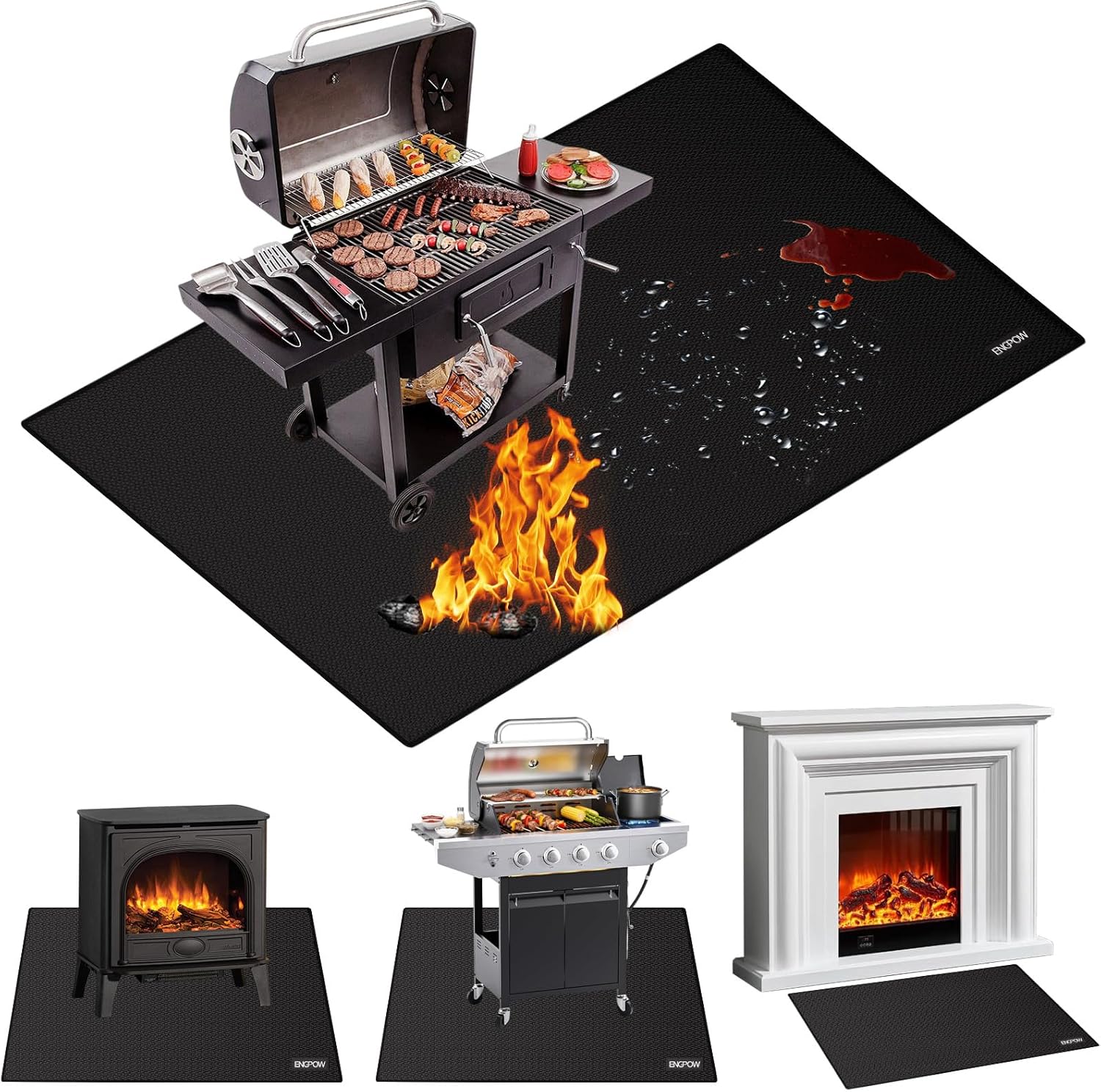 ENGPOW Large 68 x 48 inches Under Grill Mat for Outdoor Grill, Double-Sided Fireproof Indoor Fireplace Mat Fire Pit Mat, Oil-Proof Waterproof BBQ Mat for Deck Patio Lawn,Reusable and Easy to Clean