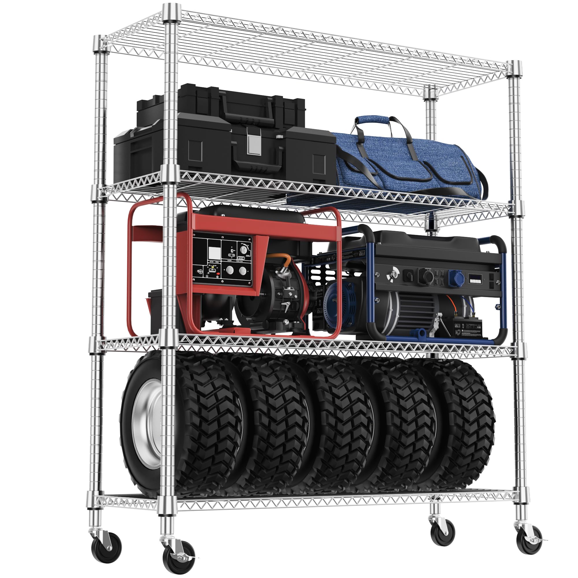 M MZG 5-Shelf Storage Shelves,Wire Shelving Heavy Duty Metal Storage Shelving Unit Adjustable Garage Shelving Rack Pantry Kitchen (Chrome, 4 Tier,15.8" D x 45.3" W x 59.4" H)