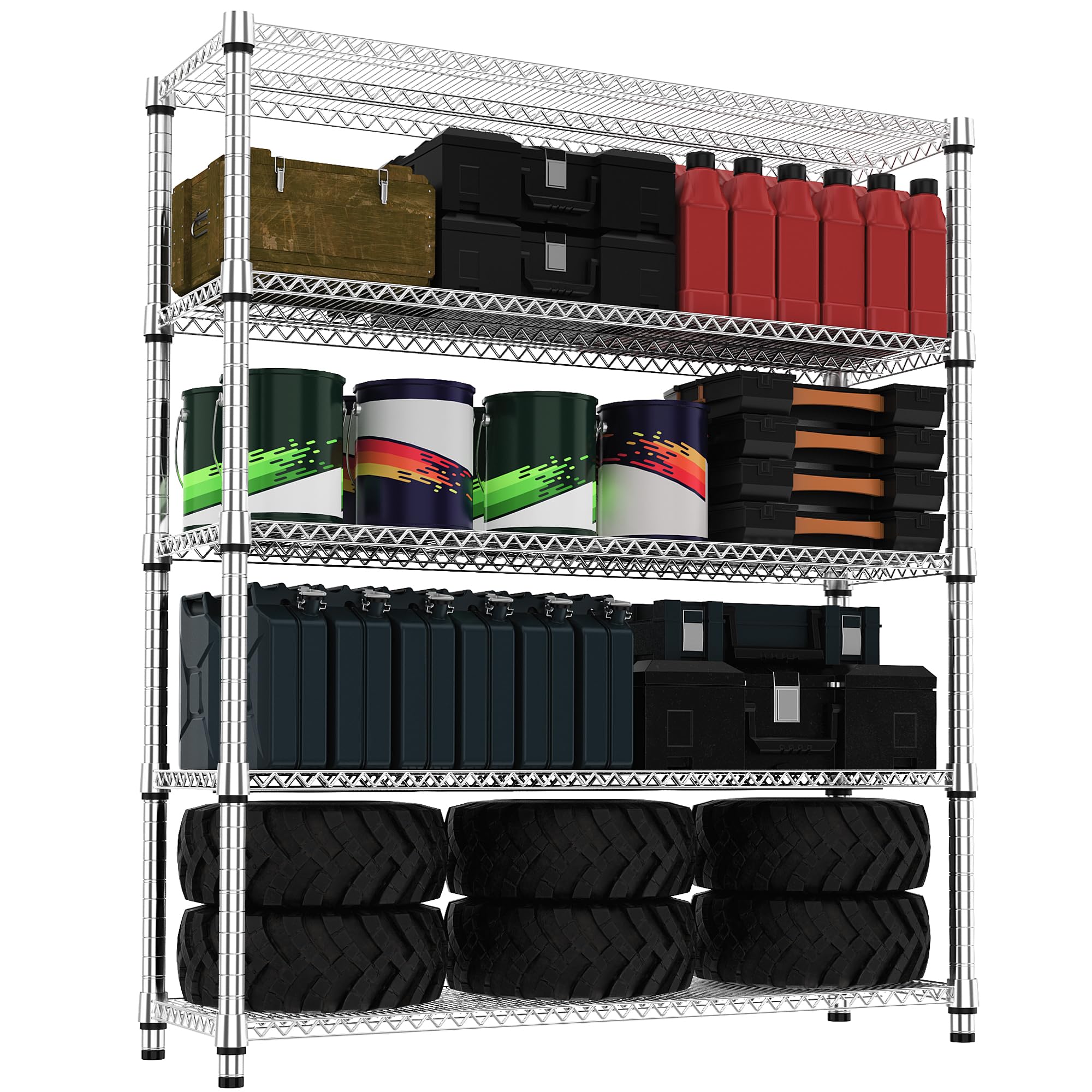 M MZG 5-Shelf Storage Shelves,Wire Shelving Heavy Duty Metal Storage Shelving Unit Adjustable Garage Shelving Rack Pantry Kitchen (Chrome, 4 Tier,15.8" D x 45.3" W x 59.4" H)
